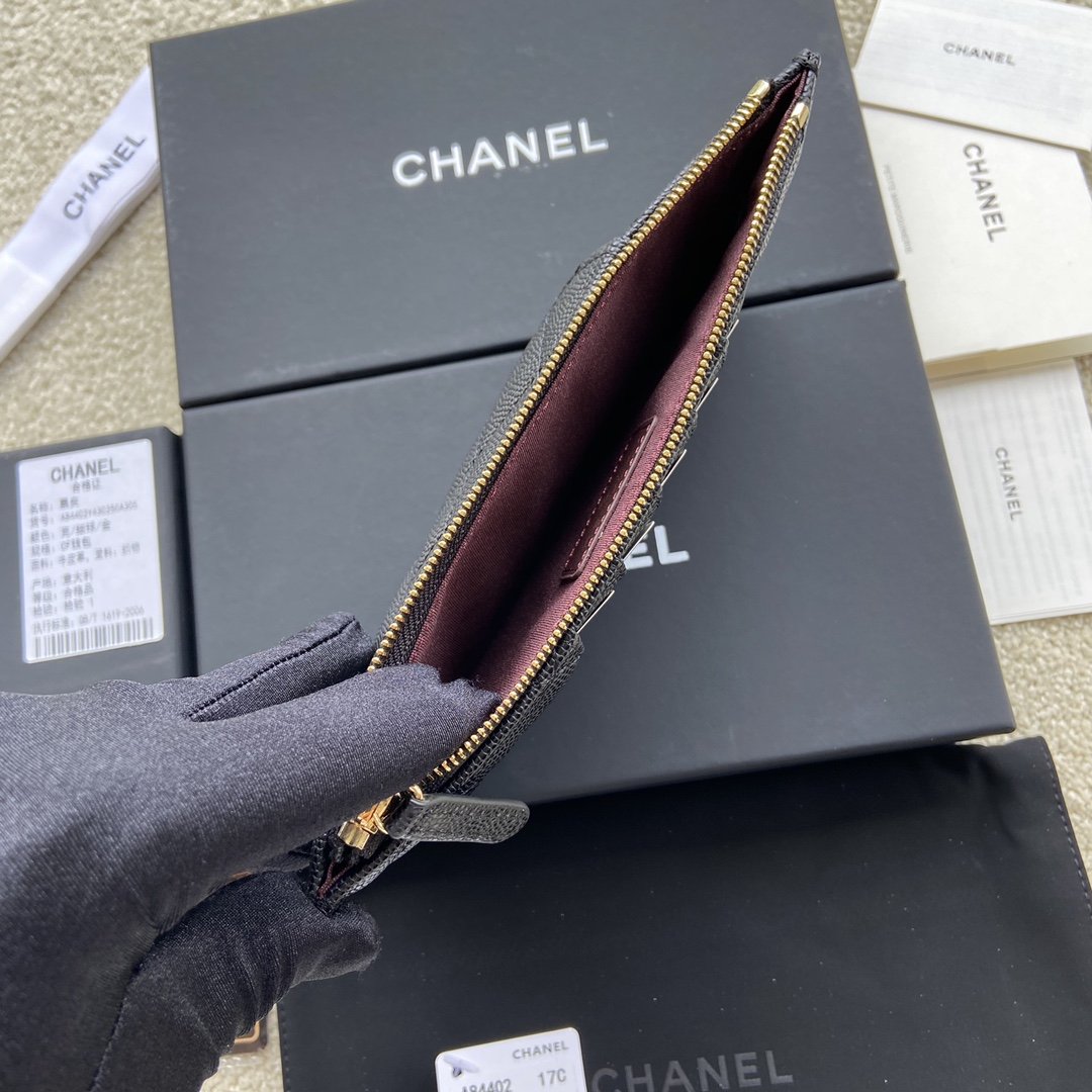 Ch**el CO-CO Mini Pouch Wallet 19.5cm/7.7in Gold Hardware For Women Black