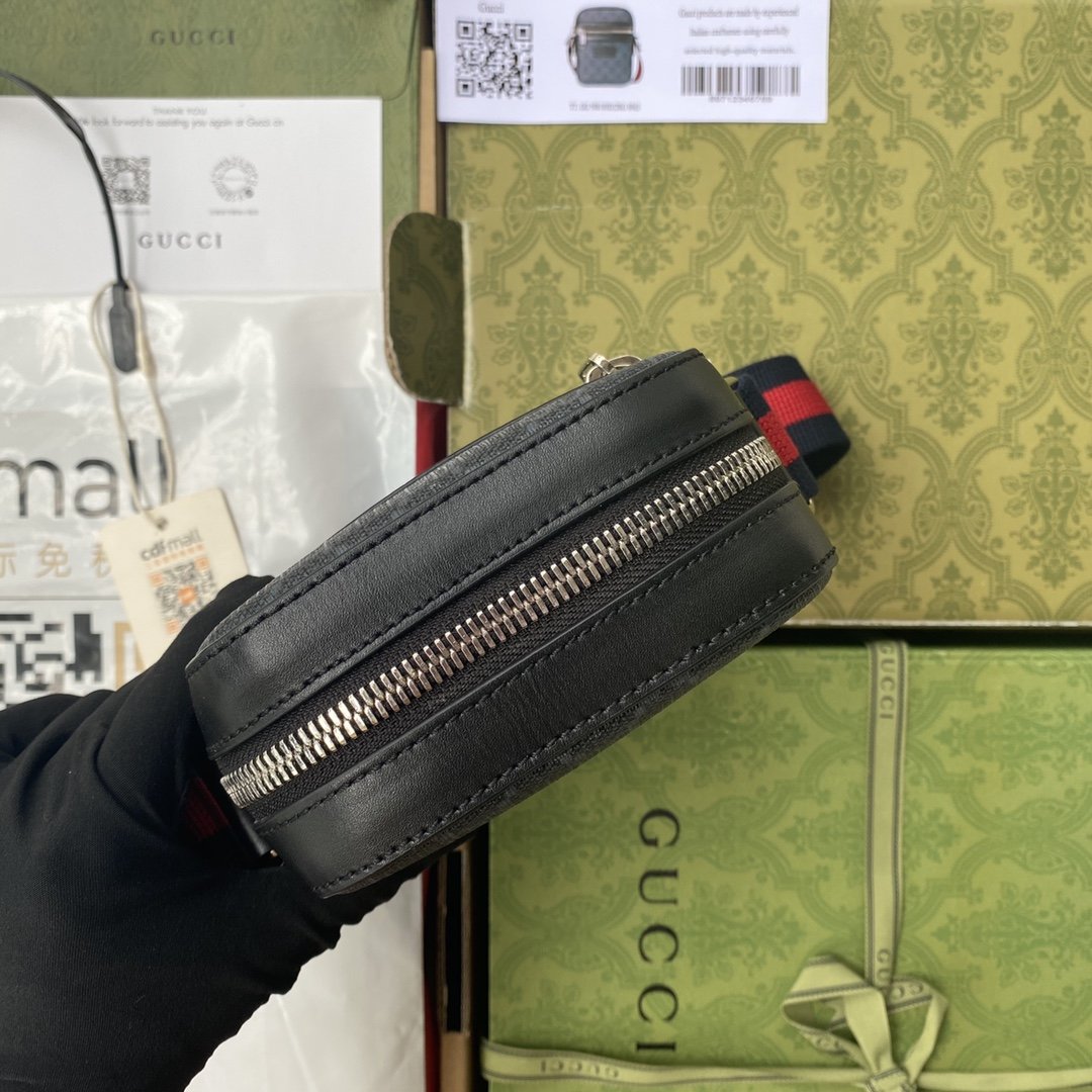 Gvc*1 GG Messenger Bag Black/Grey GG Svp*me Canvas A Material With Low Environmental Impact With Black For Men 7in/18cm GG 682357 K5RLN 1095