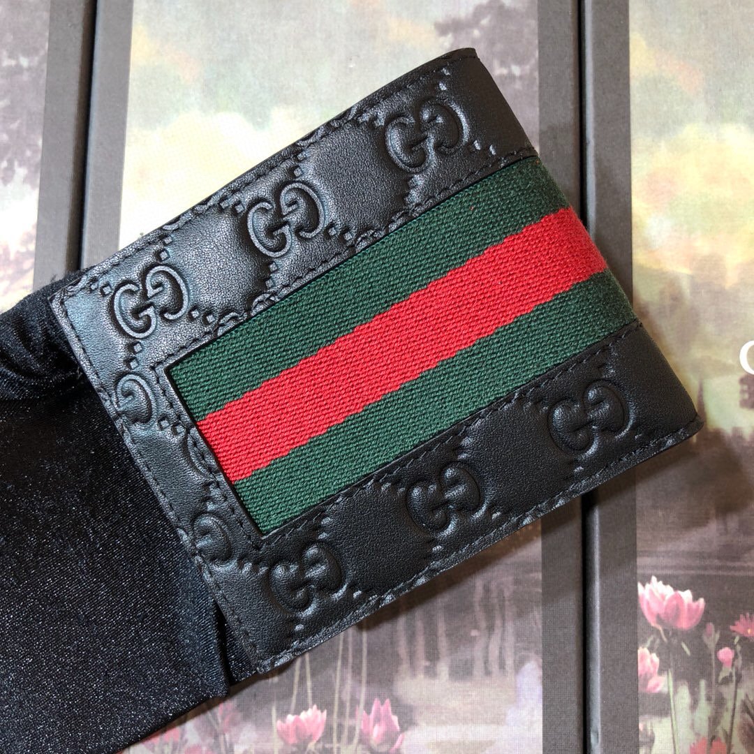 Gvc*1 Signature Web Wallet Black Green and red Web For Men 4.5in/11cm GG 408827 CWCLN 1060