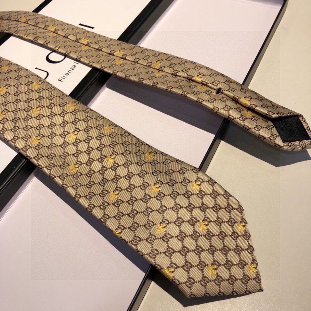 Gvc*1 GG Bees Silk Tie Beige GG Men Tie ‎545078 4E002 9764