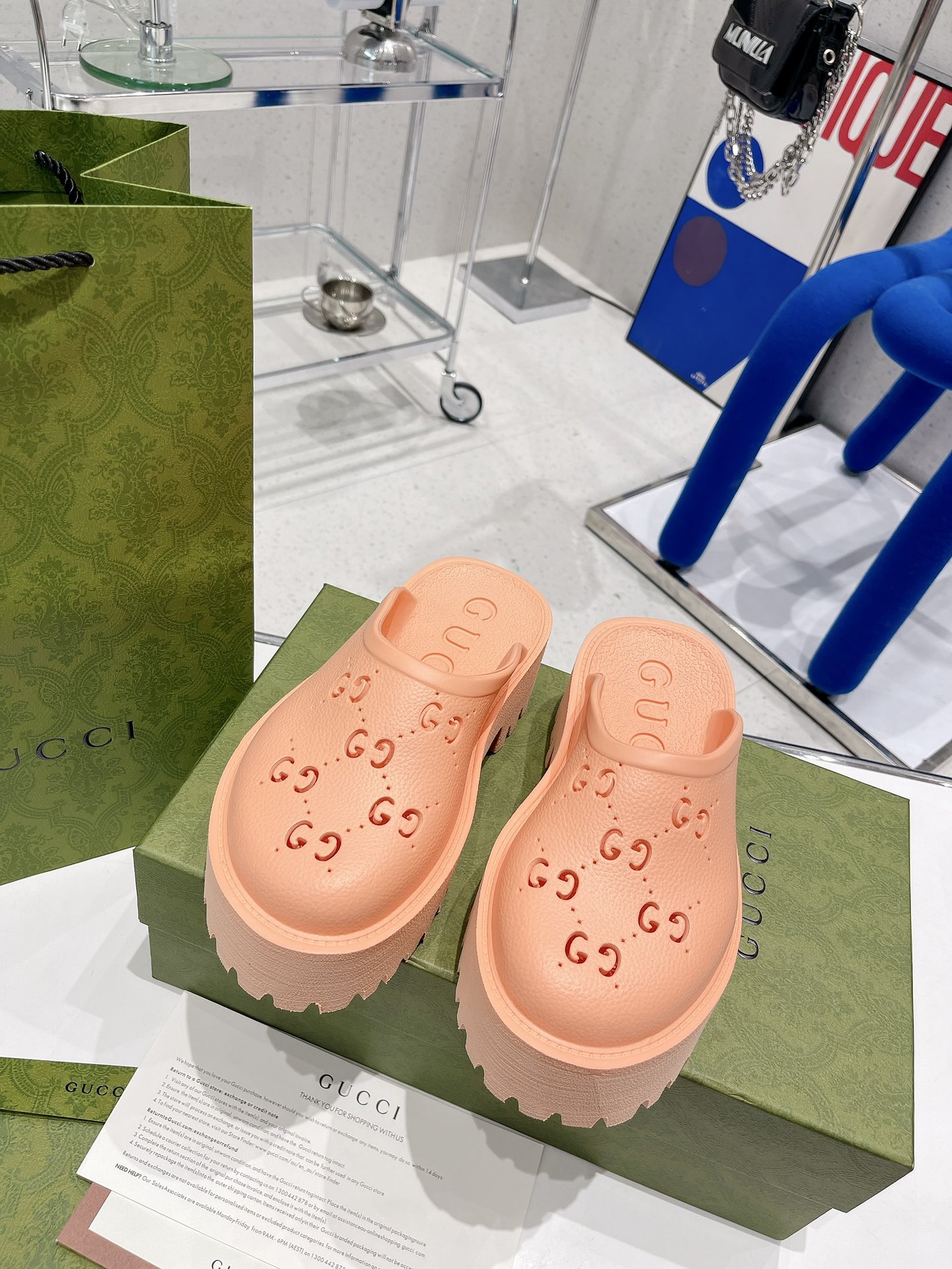 Gvc*1 Women’s Platform Perforated G Sandal Peach For Women GG 663577 JFB00 6707