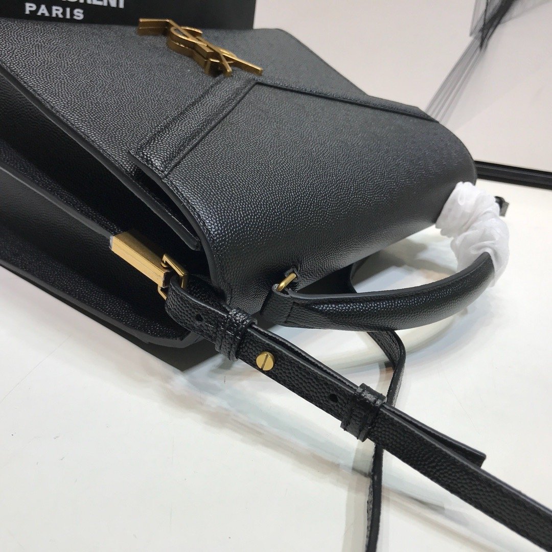 Sa1nt Lau*nt Cassandra Medium Top Handle Bag In Grain Black For Women 9.6in/24.5cm Y51