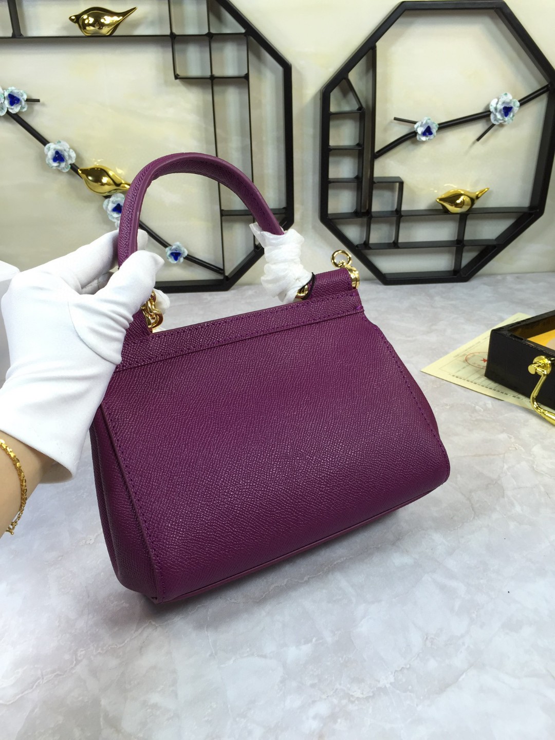 Dolce & Gabbana Medium Sicily Handbag In Dauphine Violet For Women 10.2in/26cm DG