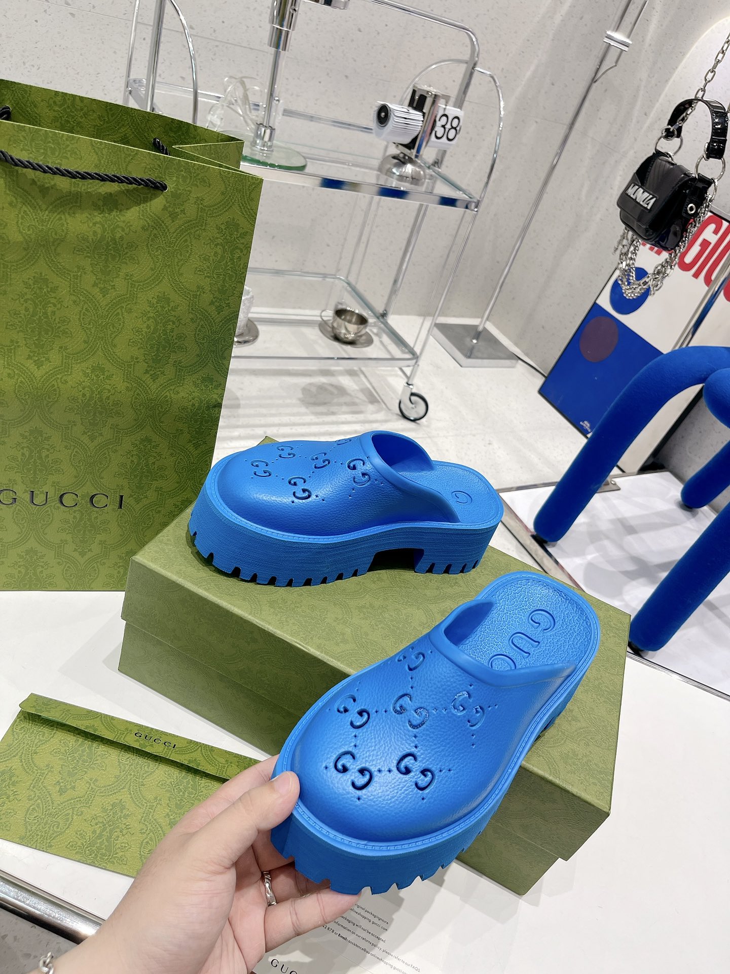 Gvc*1 Women’s Platform Perforated G Sandal Light Blue For Women GG