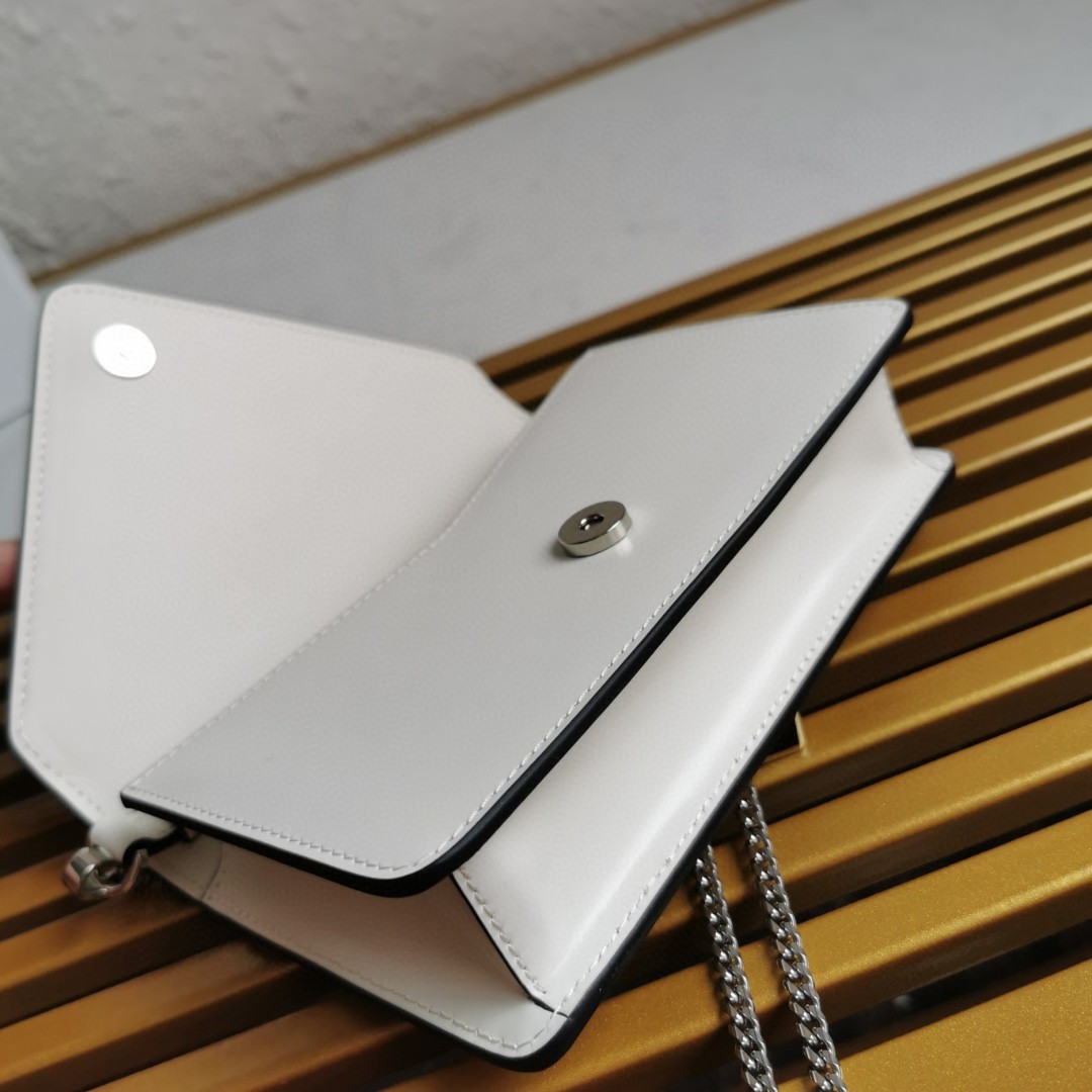 Pra*a Brushed Shoulder Bag White For Women, Women’s Bags 6.7in/17cm