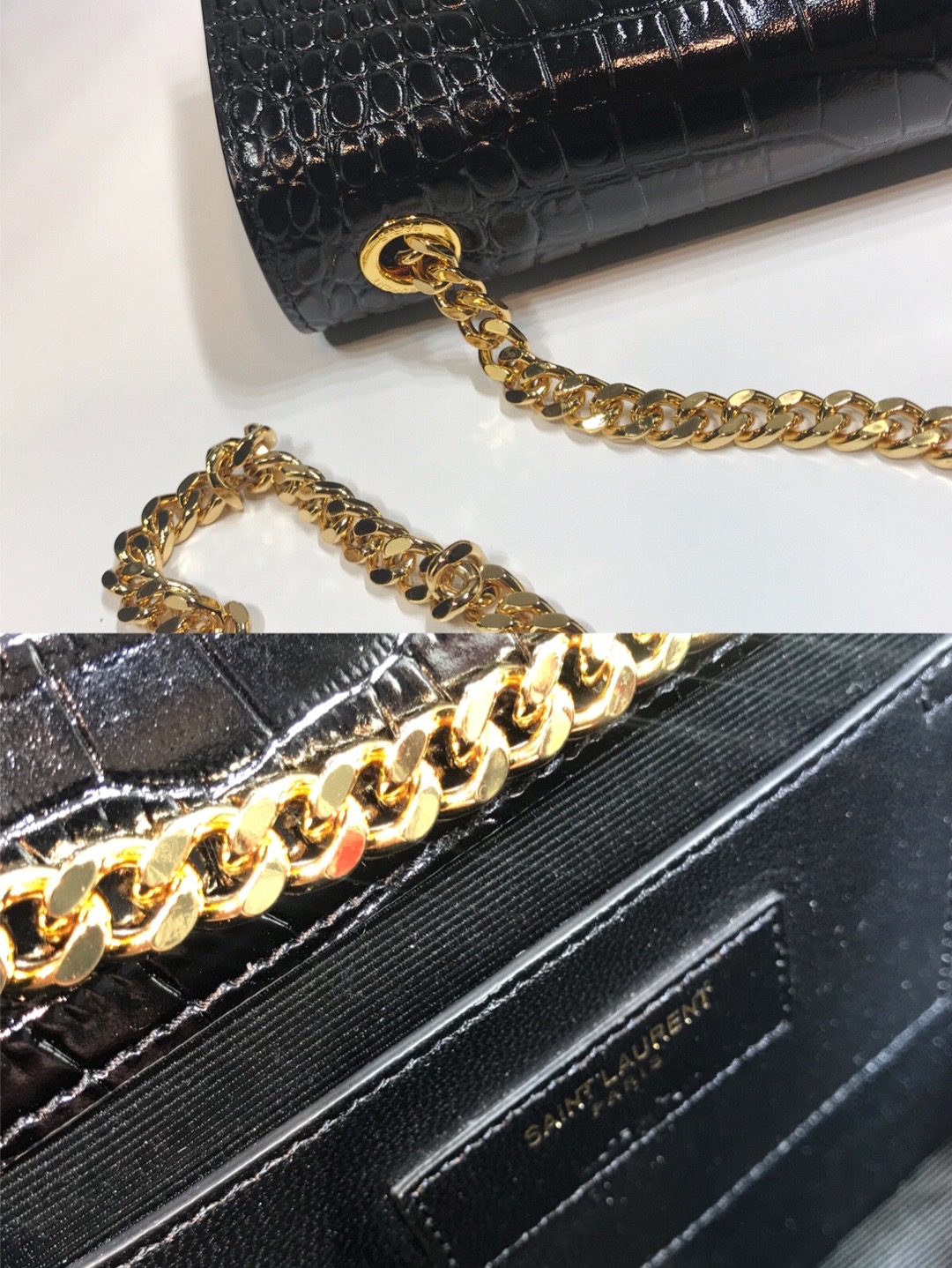 Sa1nt Lau*nt Kate Medium Chain Bag With Tassel In Embossed Crocodile Black For Women 9.4in/24cm Y51 354119DND0J1000
