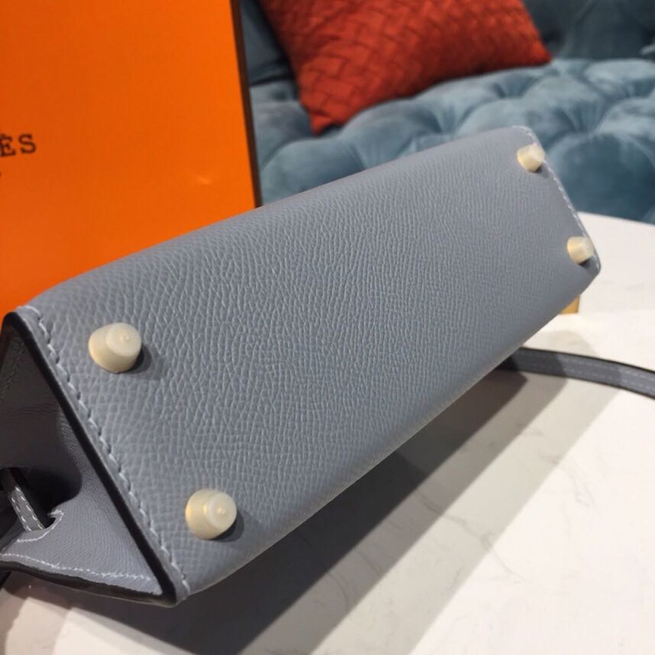 H**me5 Mini Kelly Light Blue For Women Gold Toned Hardware 7.5in/19cm