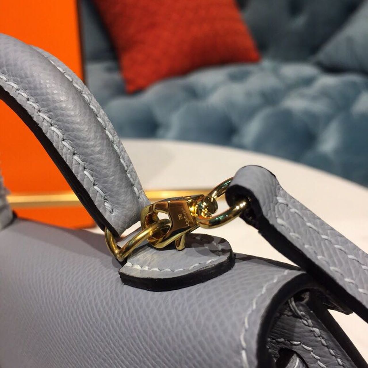 H**me5 Mini Kelly Light Blue For Women Gold Toned Hardware 7.5in/19cm