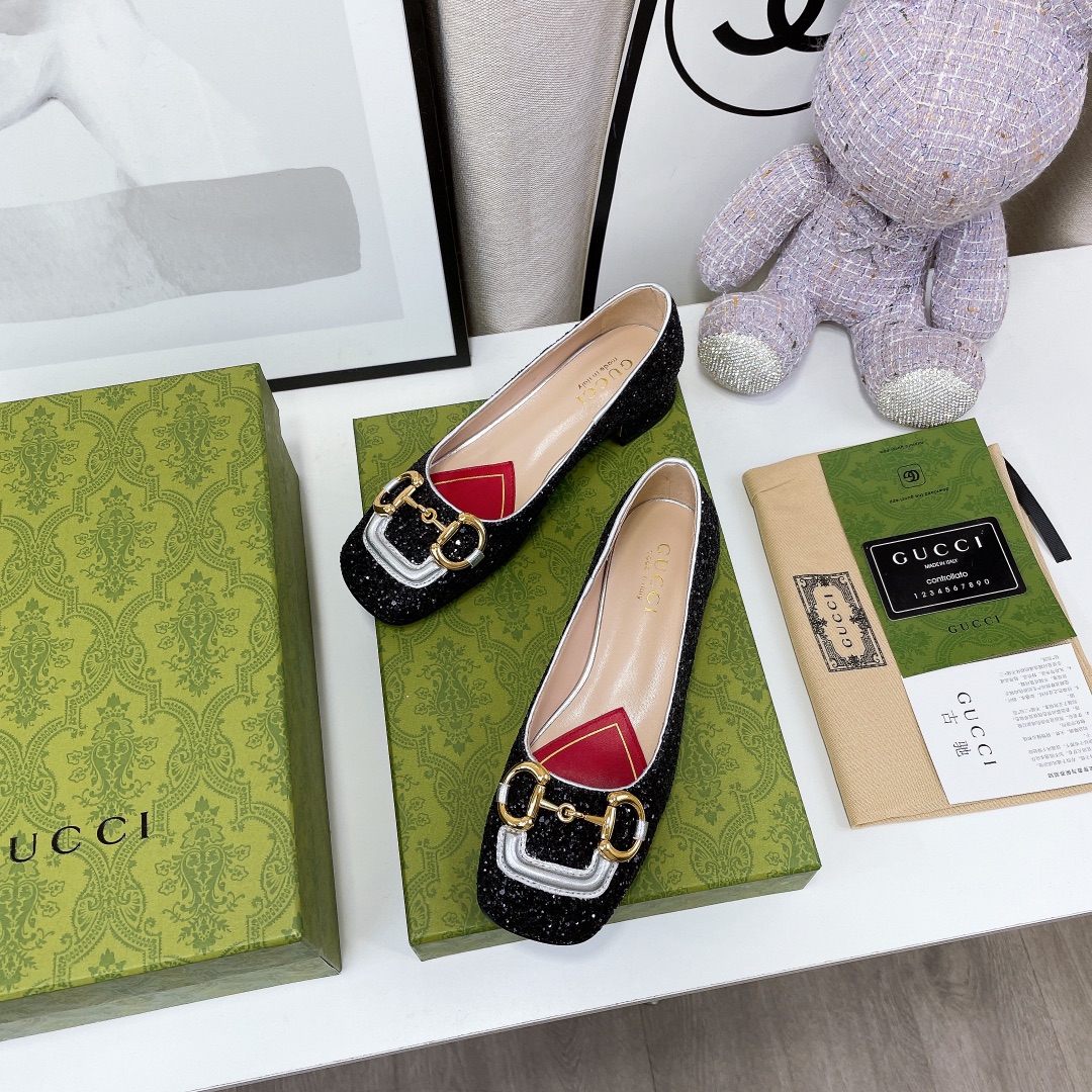 Gvc*1 Lovelight Crystal Ballet Flat With Horsebit Black For Women GG