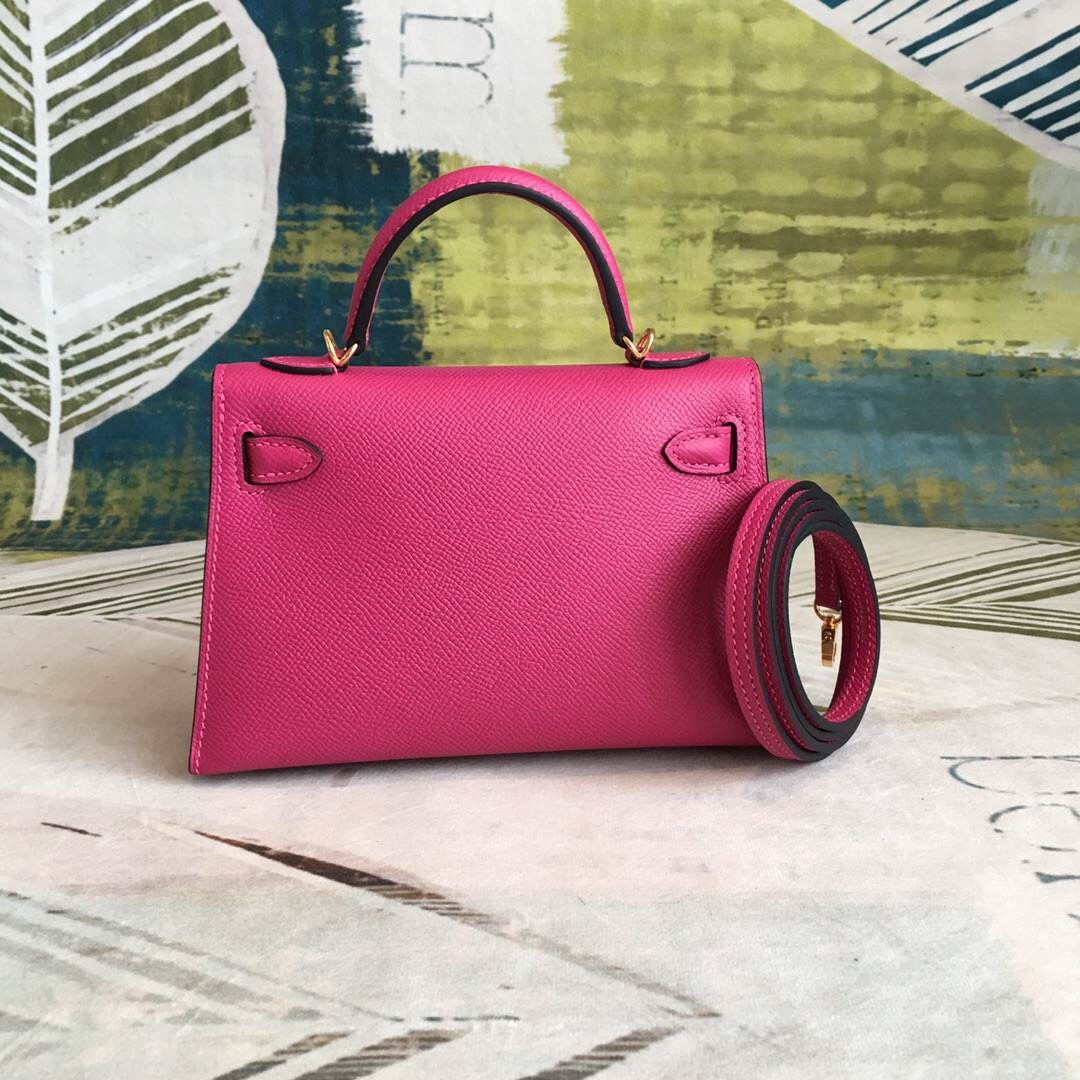 H**me5 Mini Kelly Pink For Women Gold Toned Hardware 7.5in/19cm