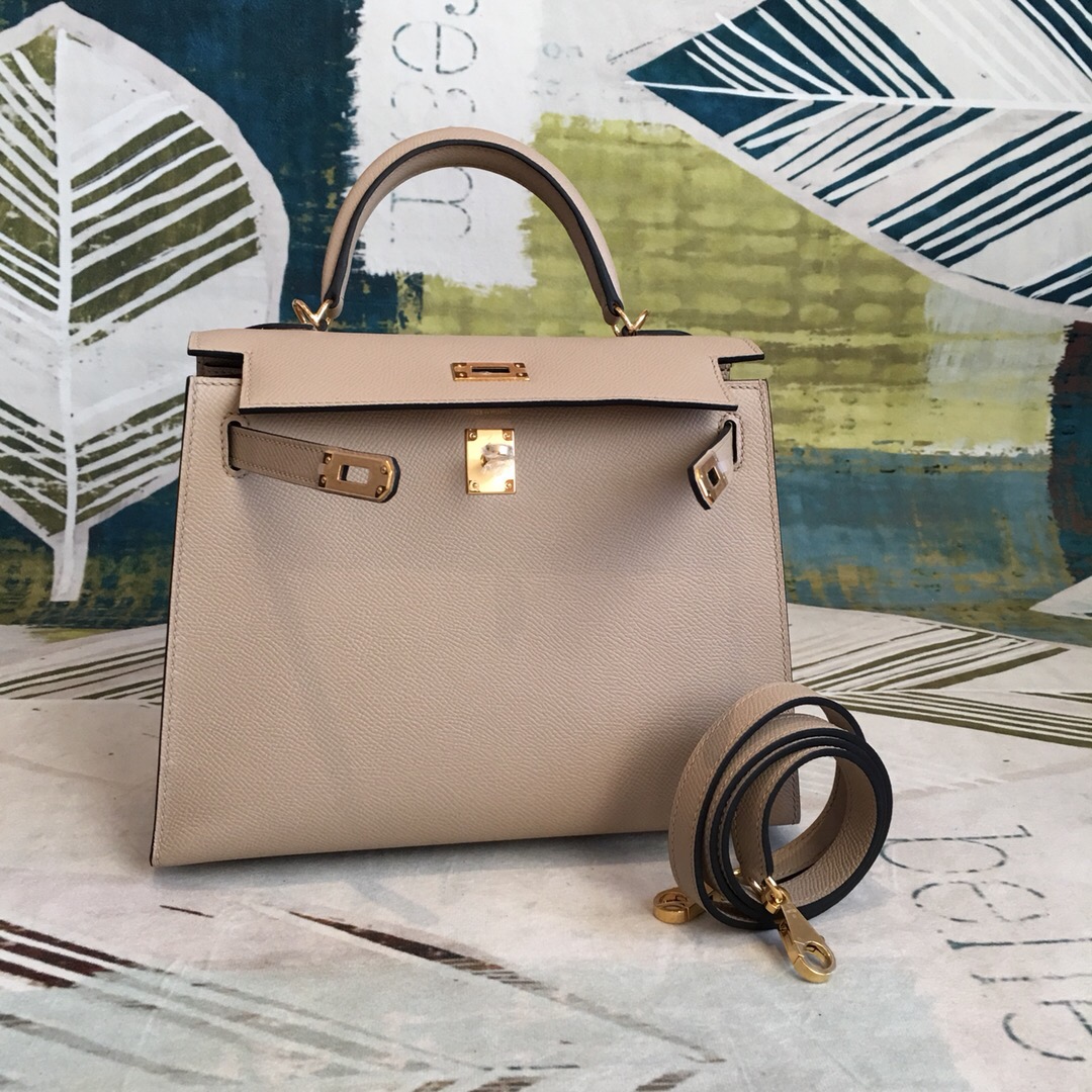 H**me5 Kelly Light Gray For Women Gold Toned Hardware 10in/25cm