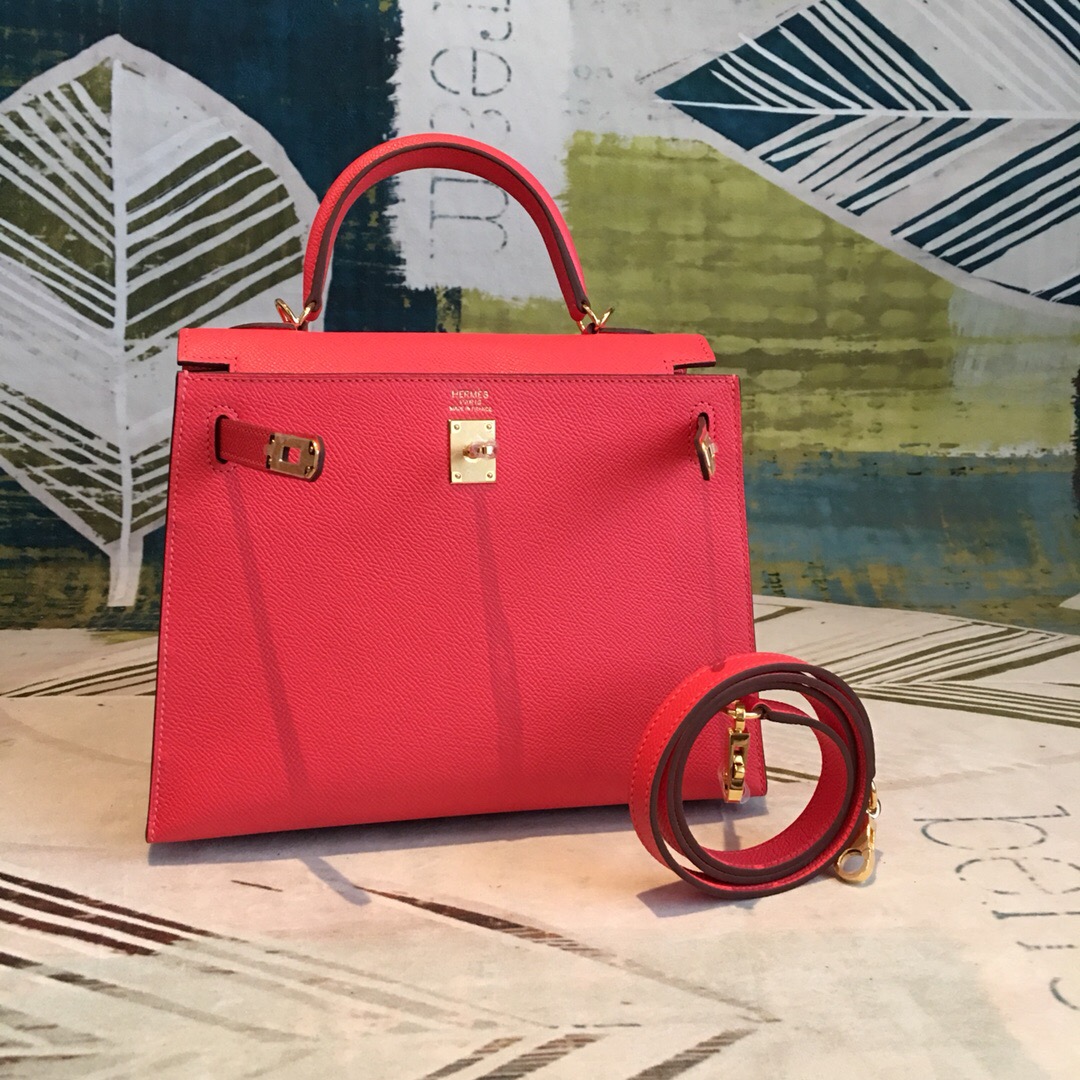 H**me5 Kelly Red For Women Gold Toned Hardware 10in/25cm