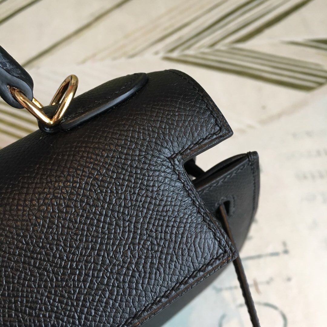 H**me5 Kelly Black For Women Gold Toned Hardware 10in/25cm