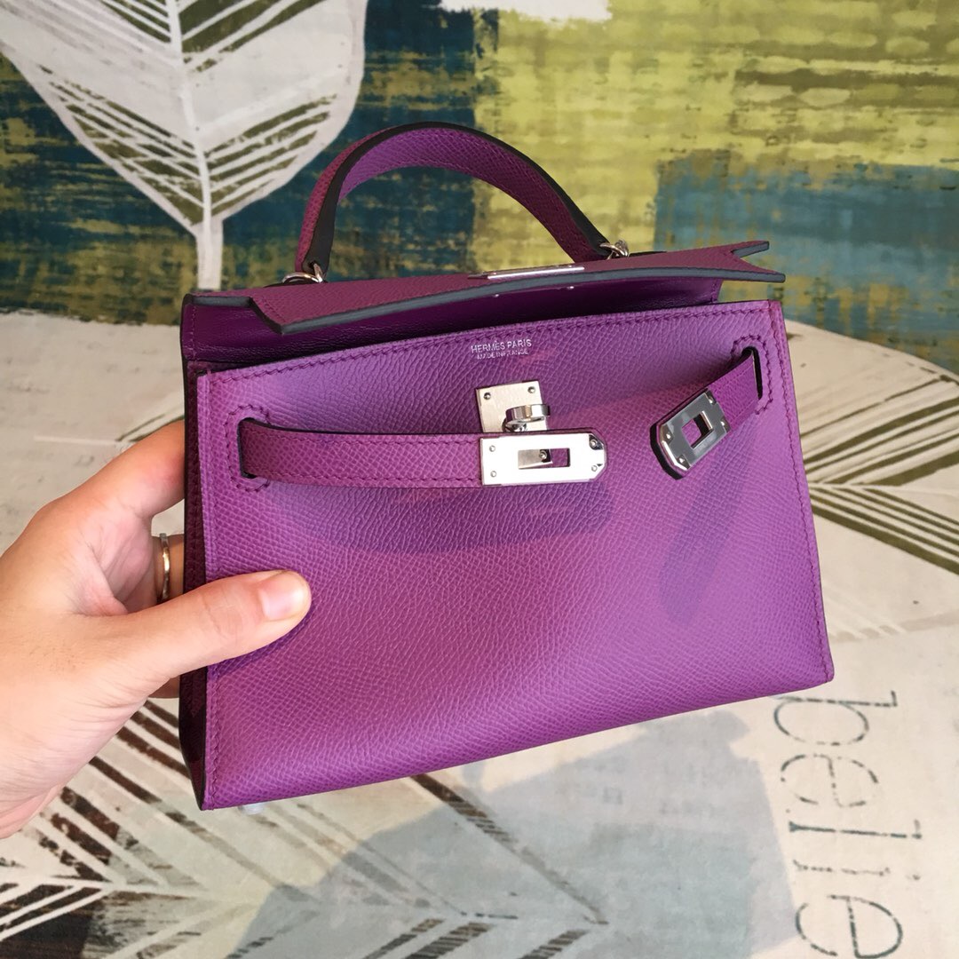 H**me5 Mini Kelly Violet For Women Silver Toned Hardware 7.5in/19cm