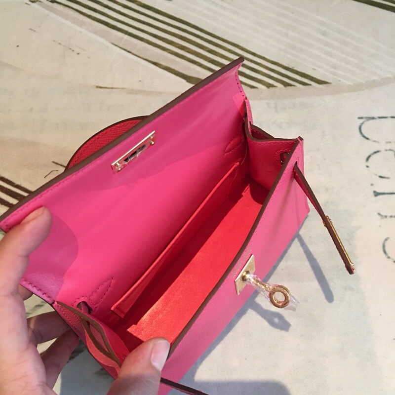 H**me5 Mini Kelly Pink For Women Gold Toned Hardware 7.5in/19cm