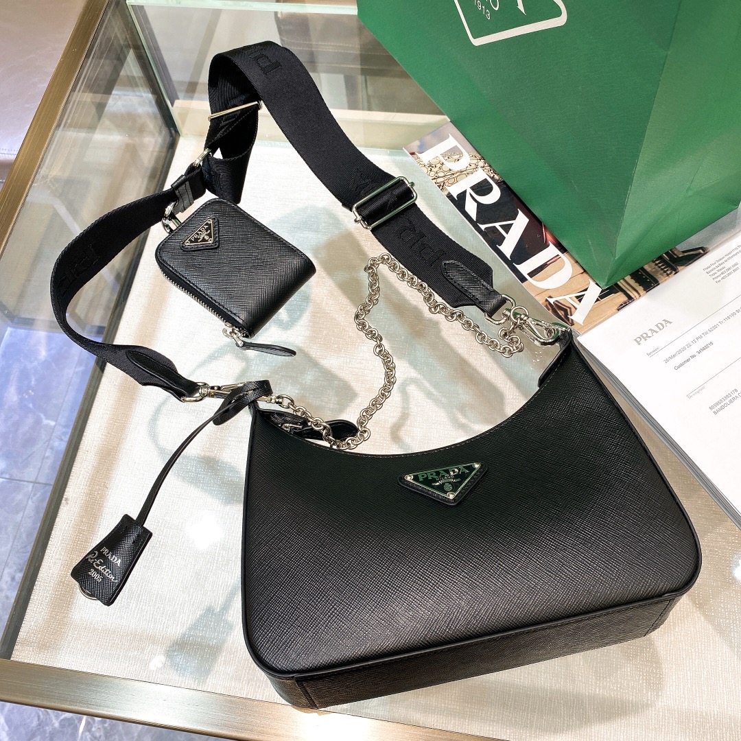 Pra*a Re-Edition 2005 Saffiano Leather Bag Black For Women, Women’s Bags 8.6in/22cm