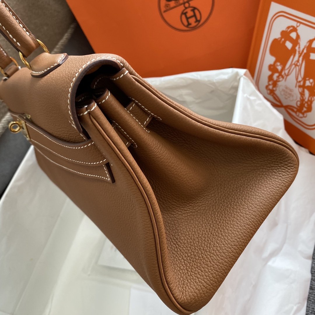 H**me5 Shoulder Kelly CK37 Brown For Women Gold Color Hardware 16.5in/42cm