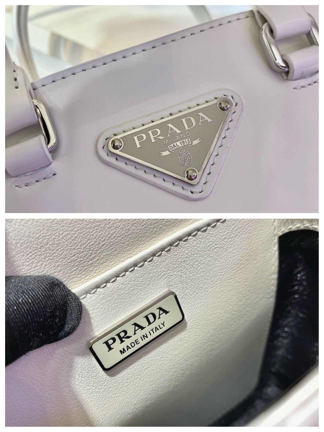 Pra*a Small Brushed Tote White For Women, Women’s Bags 6.9in/18cm 1BA331_ZO6_F0009_V_OOO