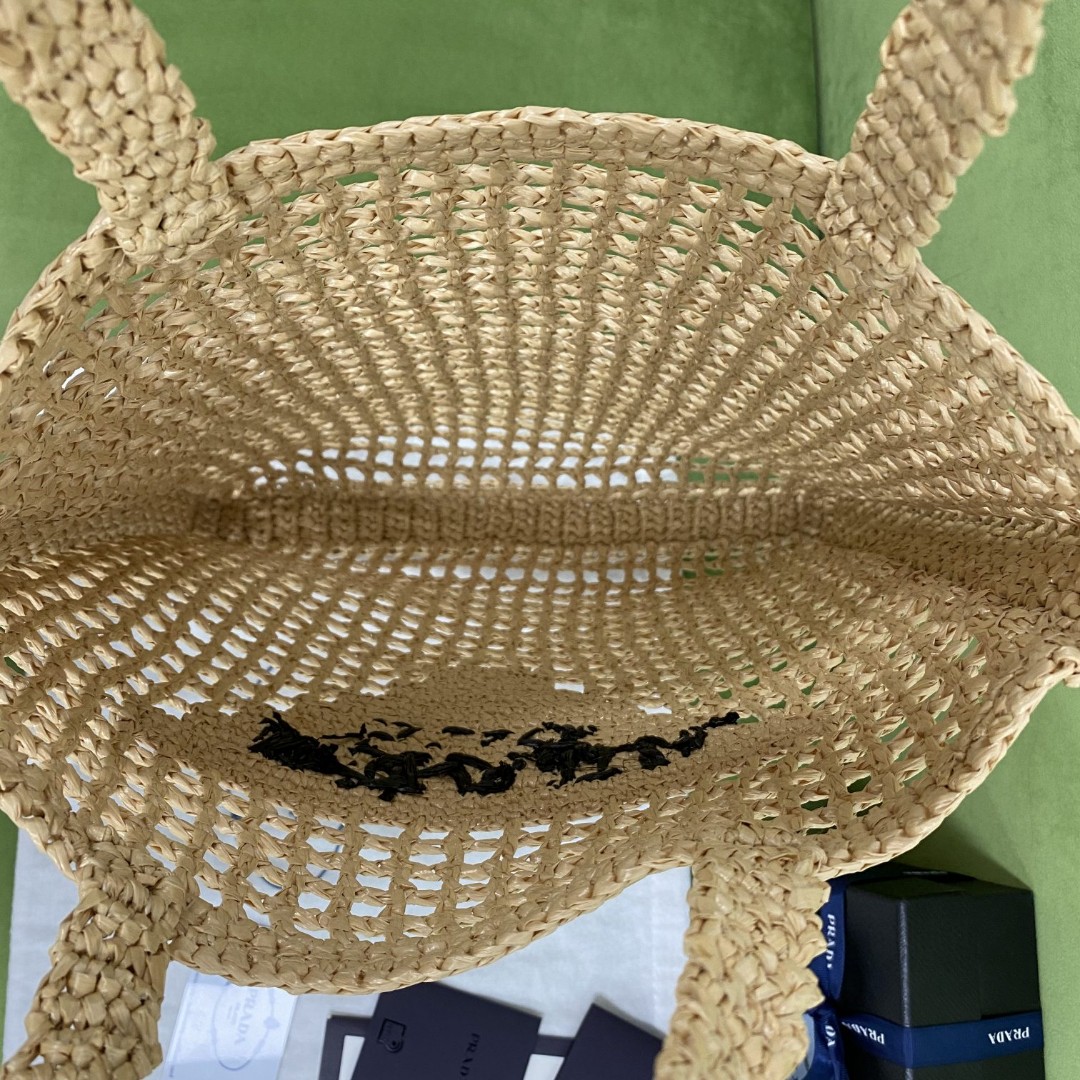 Pra*a Raffia Tote Bag Beige For Women, Women’s Bags 14.9in/38cm