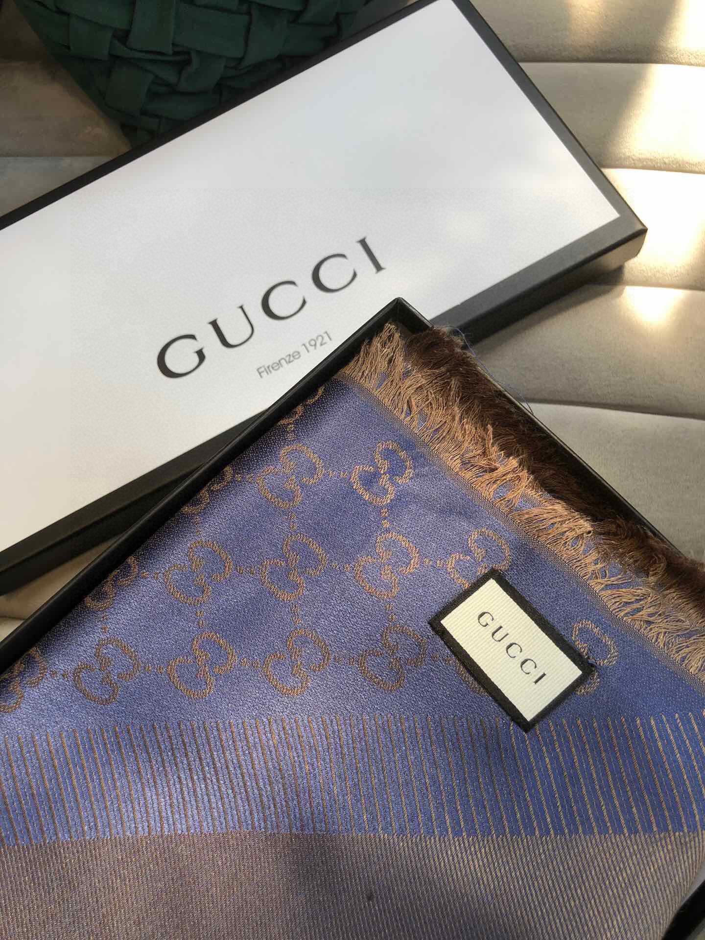 Gvc*1 GG Jacquard Silk Wool Shawl Blue 55in/140cm