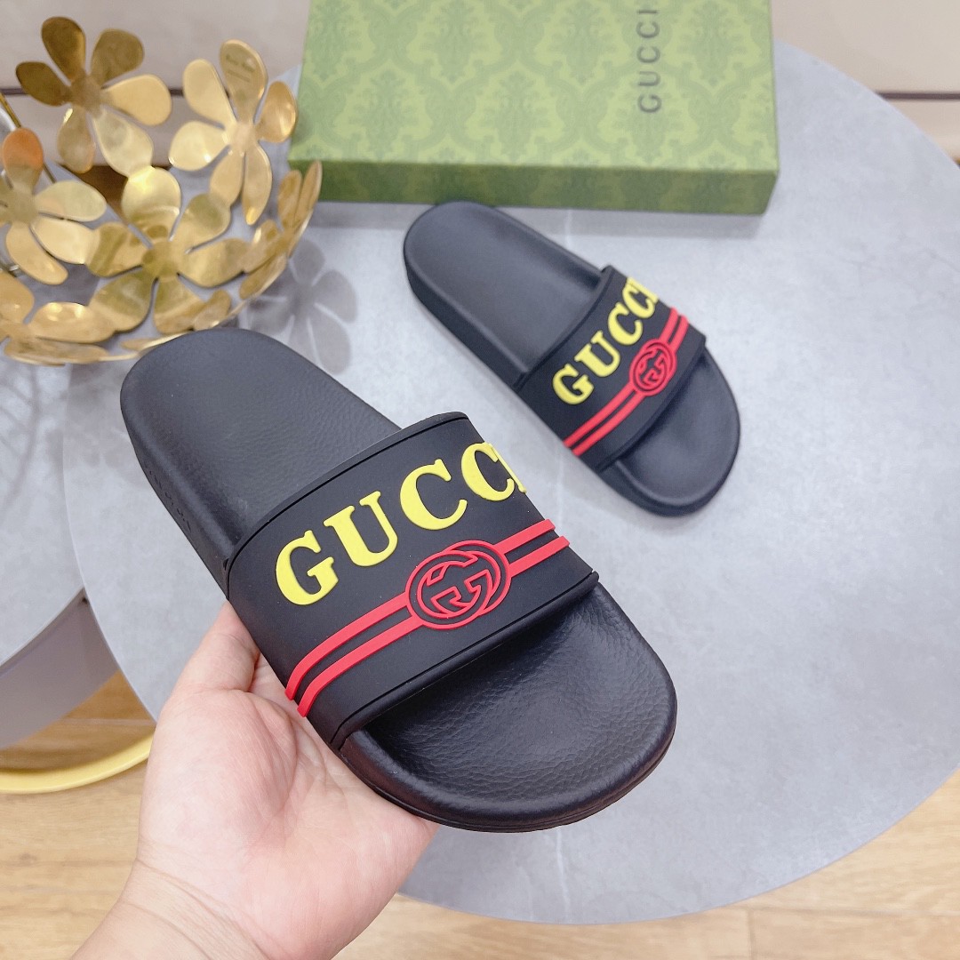 Gvc*1 Women’s Logo Rubber Slide Black Red And Yellow For Women 522887