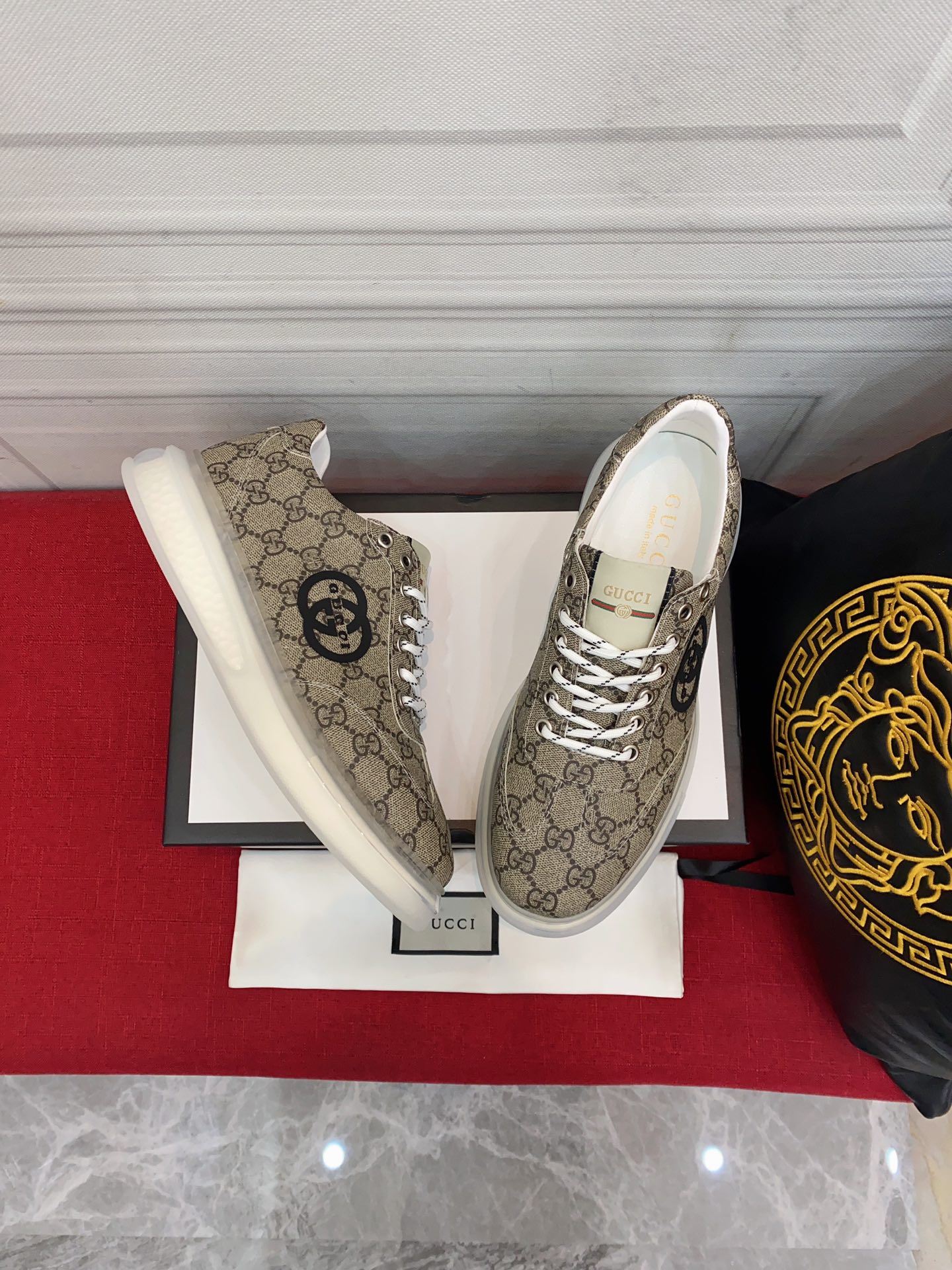 Gvc*1 Men’s Sneaker With GG Gvc*1 Print Brown And Gray For Men