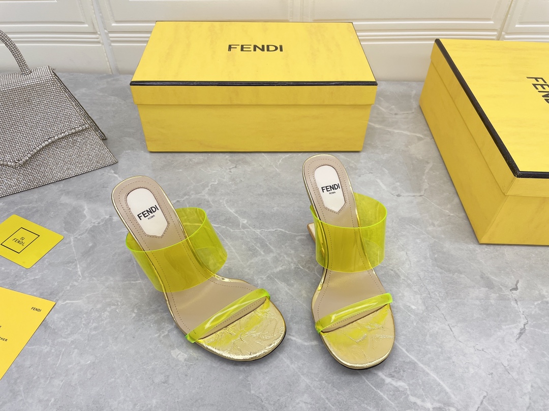 F**di First Yellow Transparent High-Heeled Sandals For Women