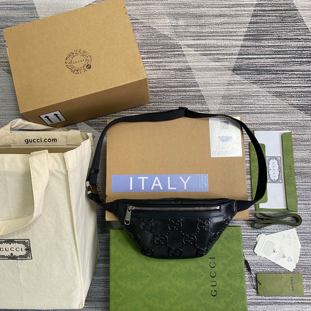 Gvc*1 GG Embossed Belt Bag Black GG Embossed For Men 9.1in/23cm GG 658582 1W3CN 1000