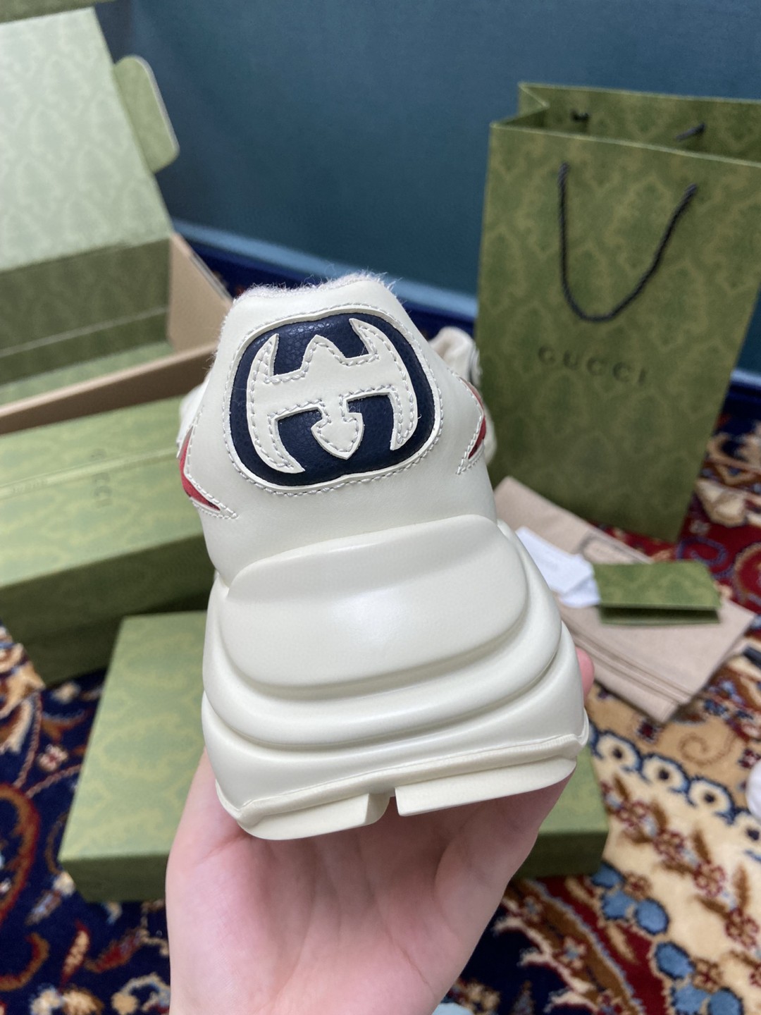 Gvc*1 Rhyton Sneaker With Red Stars White Ivory For Men 664961 2SHC0 9560