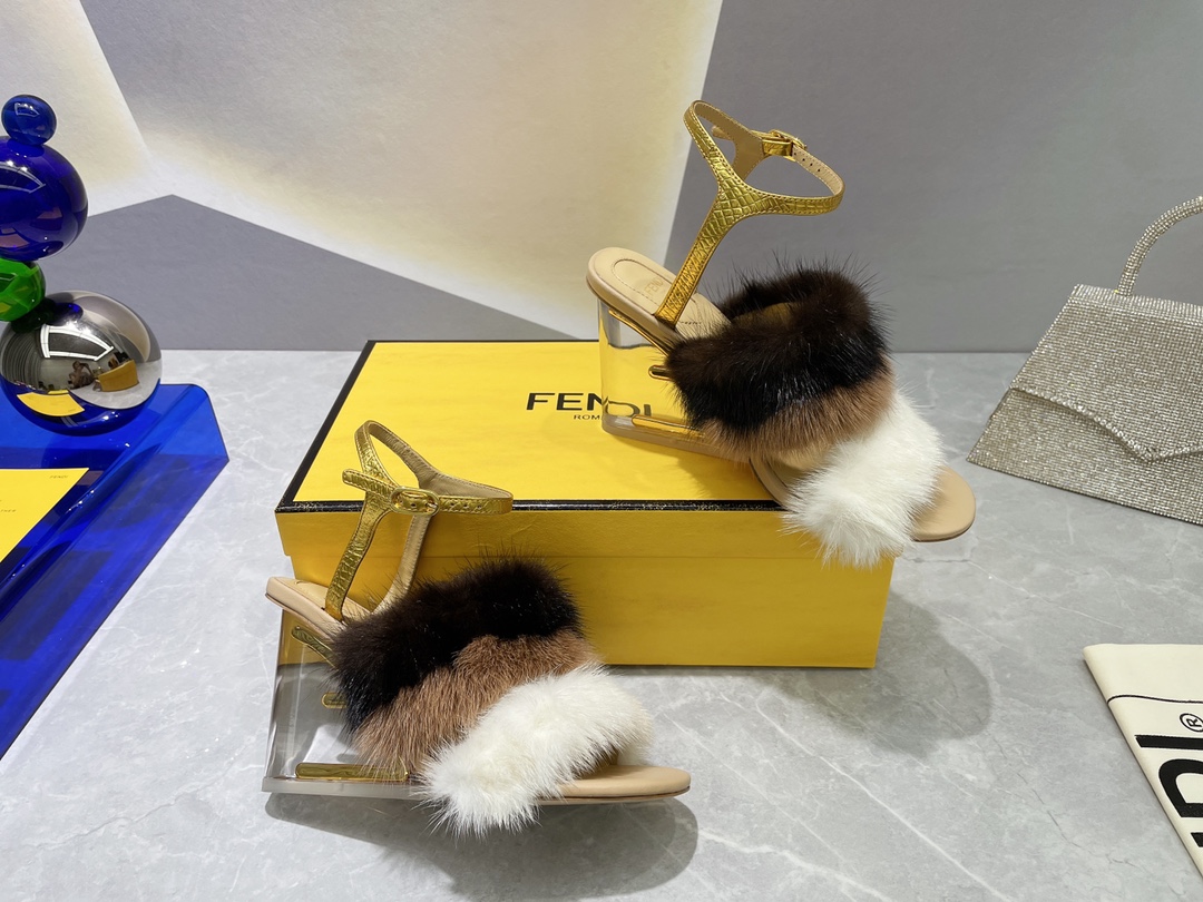 F**di First White Mink High-Heeled Sandals For Women 8X8275AI11F1H00