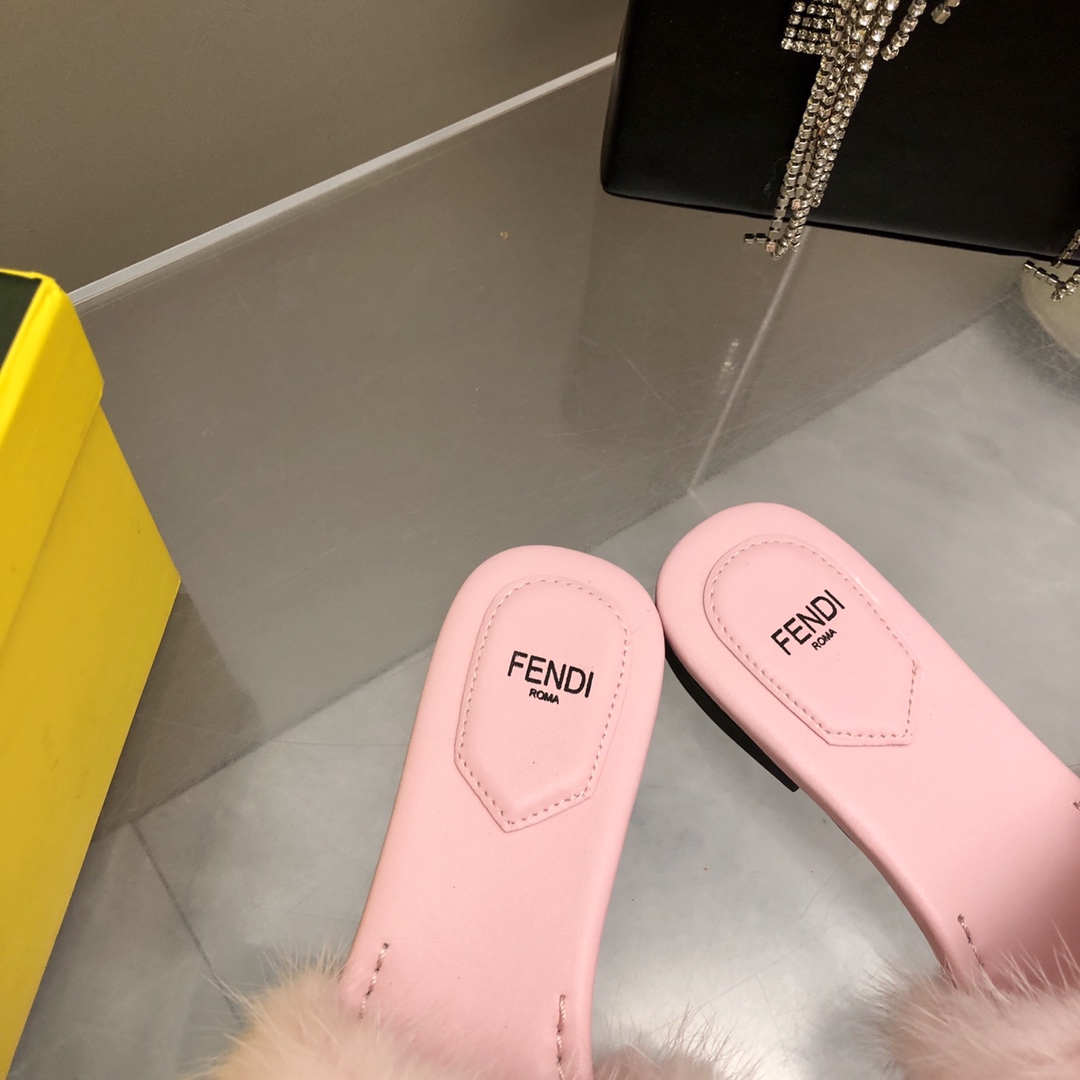 F**di Signature Pink Mink Slides For Women