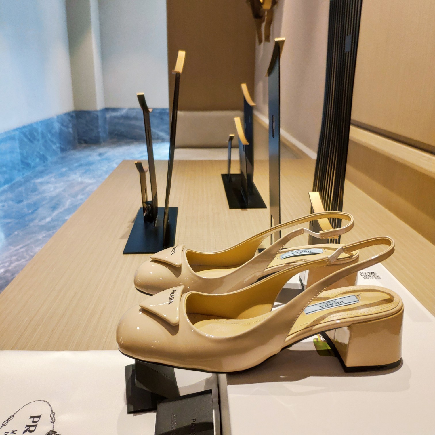 Pra*a Patent Sling-Back Pumps Dark Beige For Women 1.8in/45mm PRD