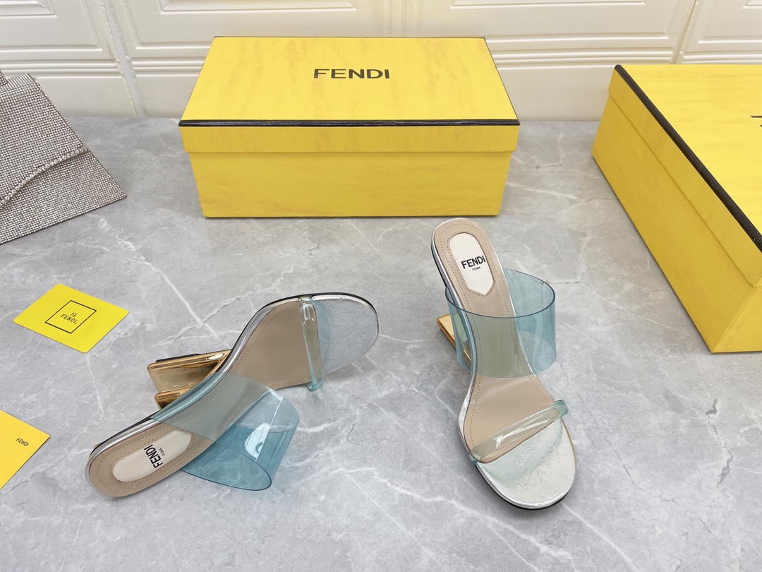 F**di First Blue Transparent High-Heeled Sandals For Women