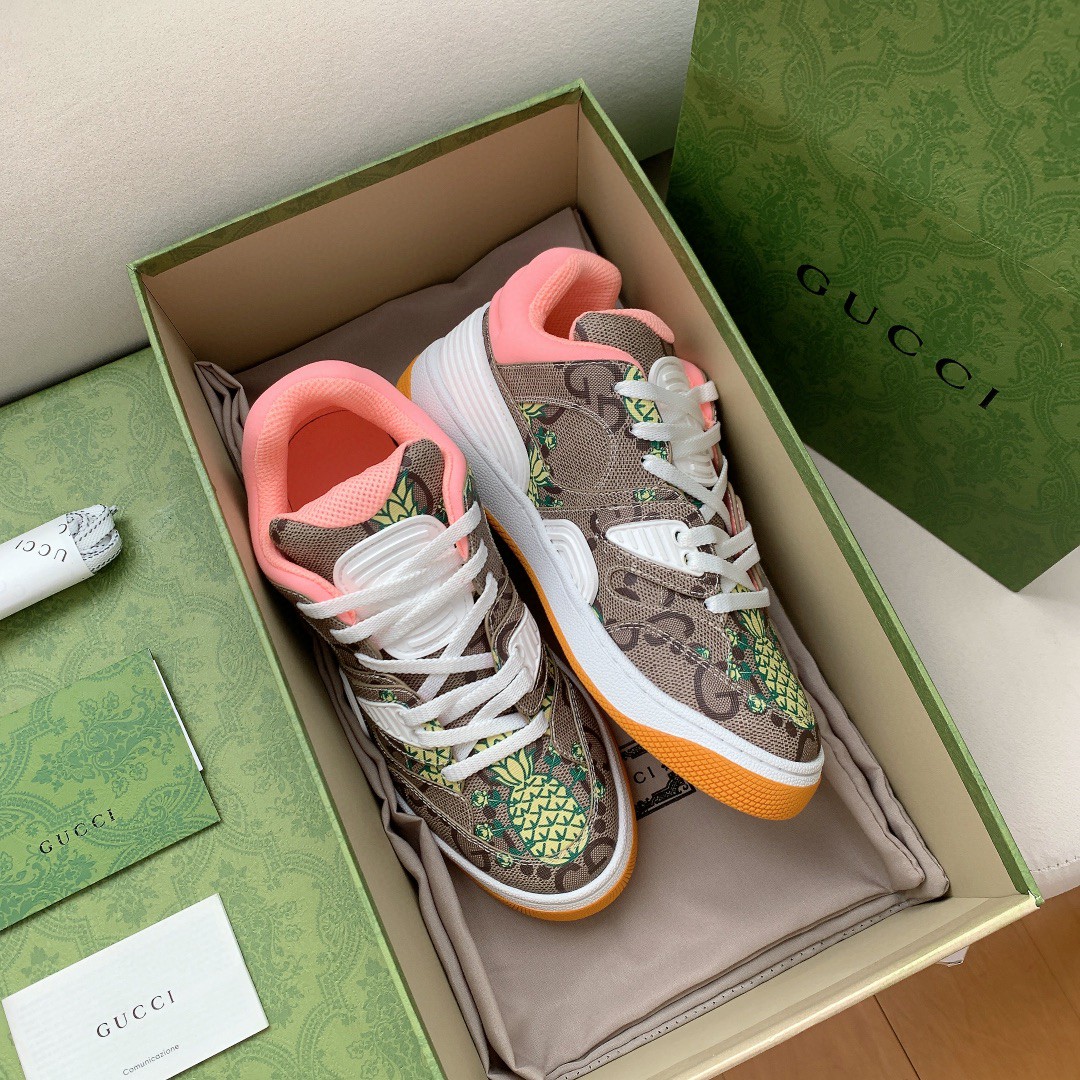 Gvc*1 Men’s Basket Sneaker Print Pineapple Brown Pink For Men ‎661301