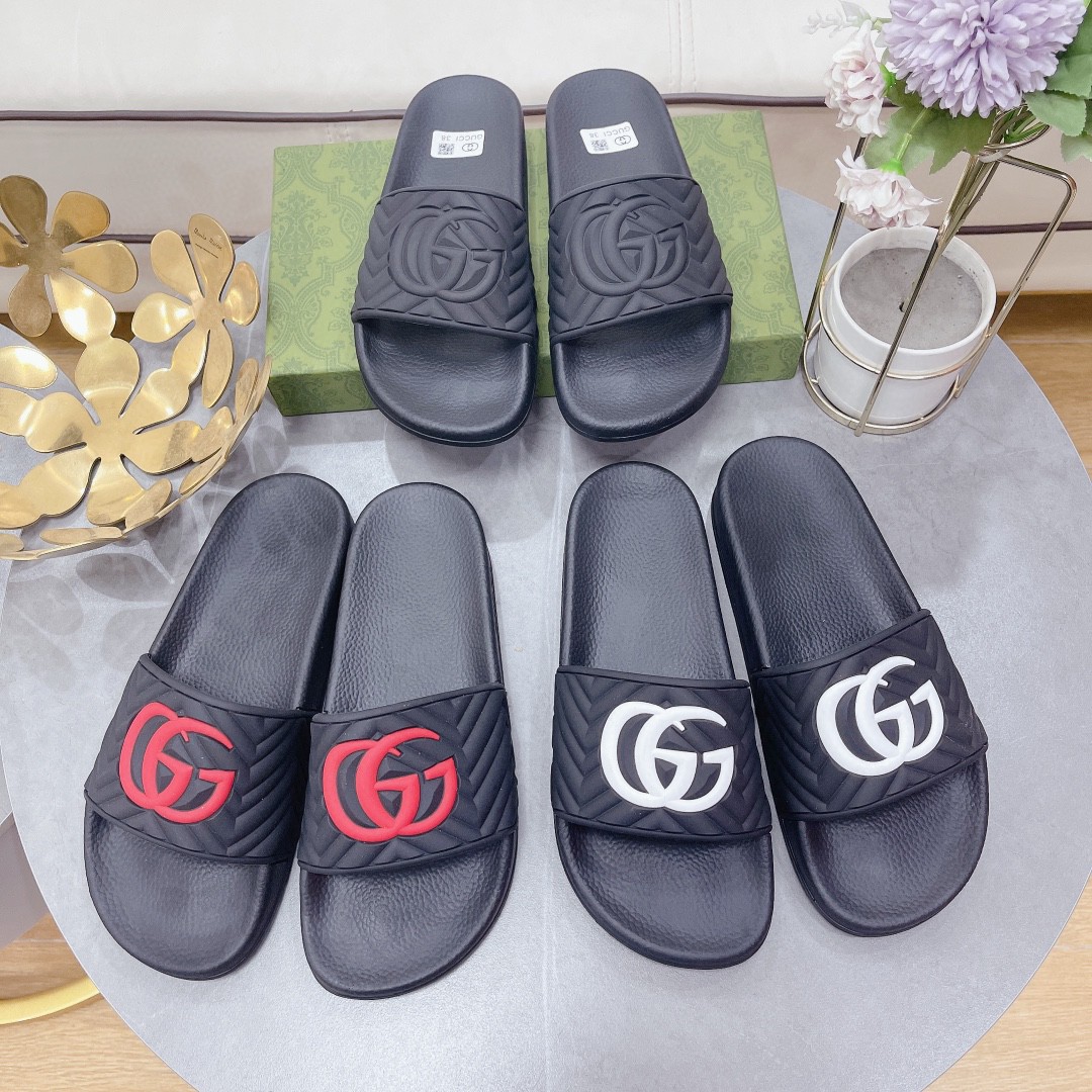 Gvc*1 Women’s Quilted GG Rubber Slide Black And Red For Women 601041