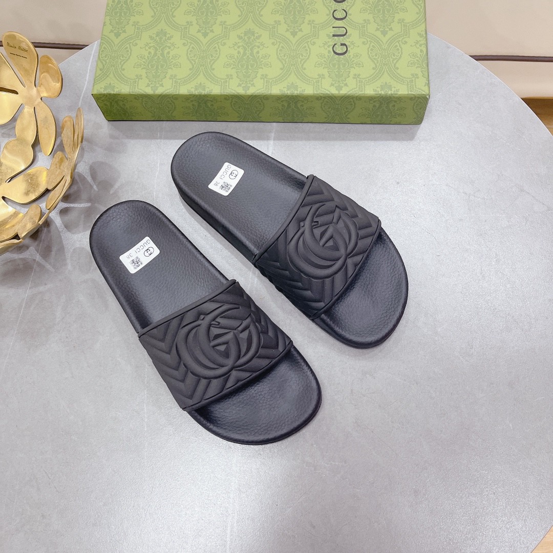 Gvc*1 Women’s Quilted GG Rubber Slide Black For Women 601041 JD600 1000