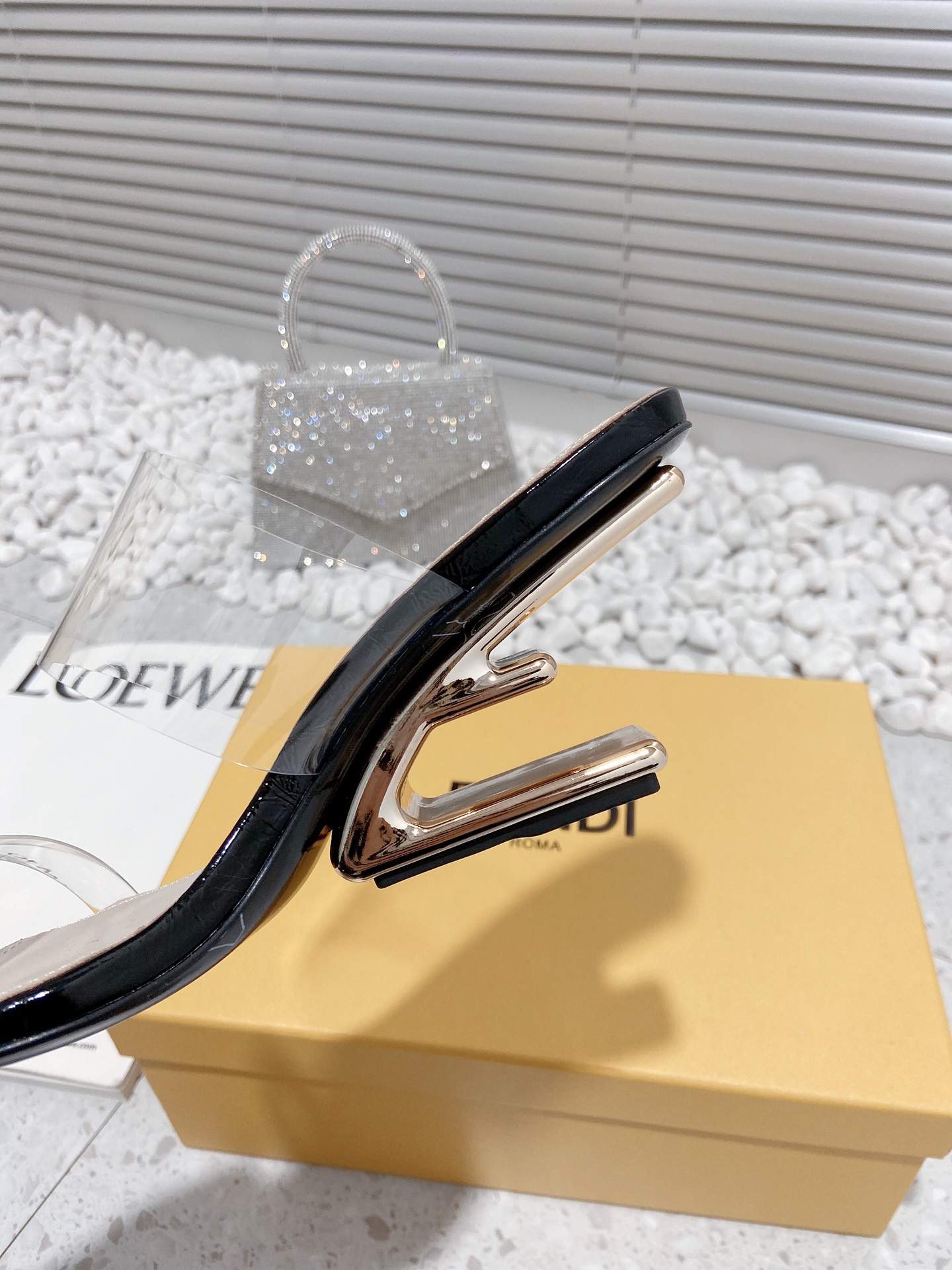 F**di First Black Transparent Medium-Heeled Sandals For Women