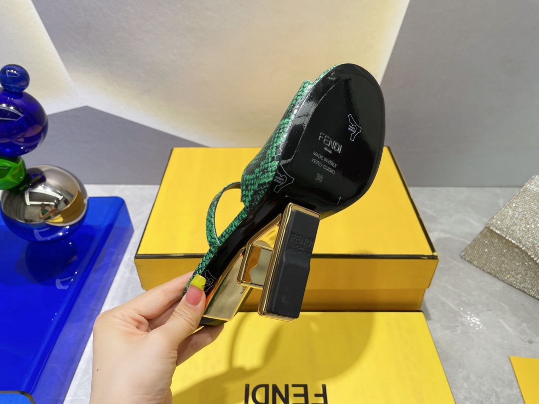 F**di First Green Python High-Heeled Sandals For Women