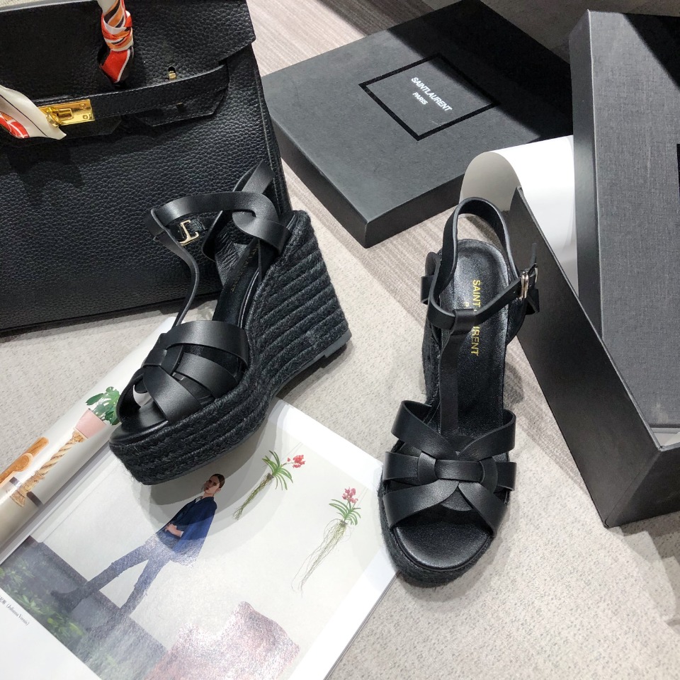 Sa1nt Lau*nt Women’s Tribute Espadrilles Wedge Black For Women Y51 611924BDA001000