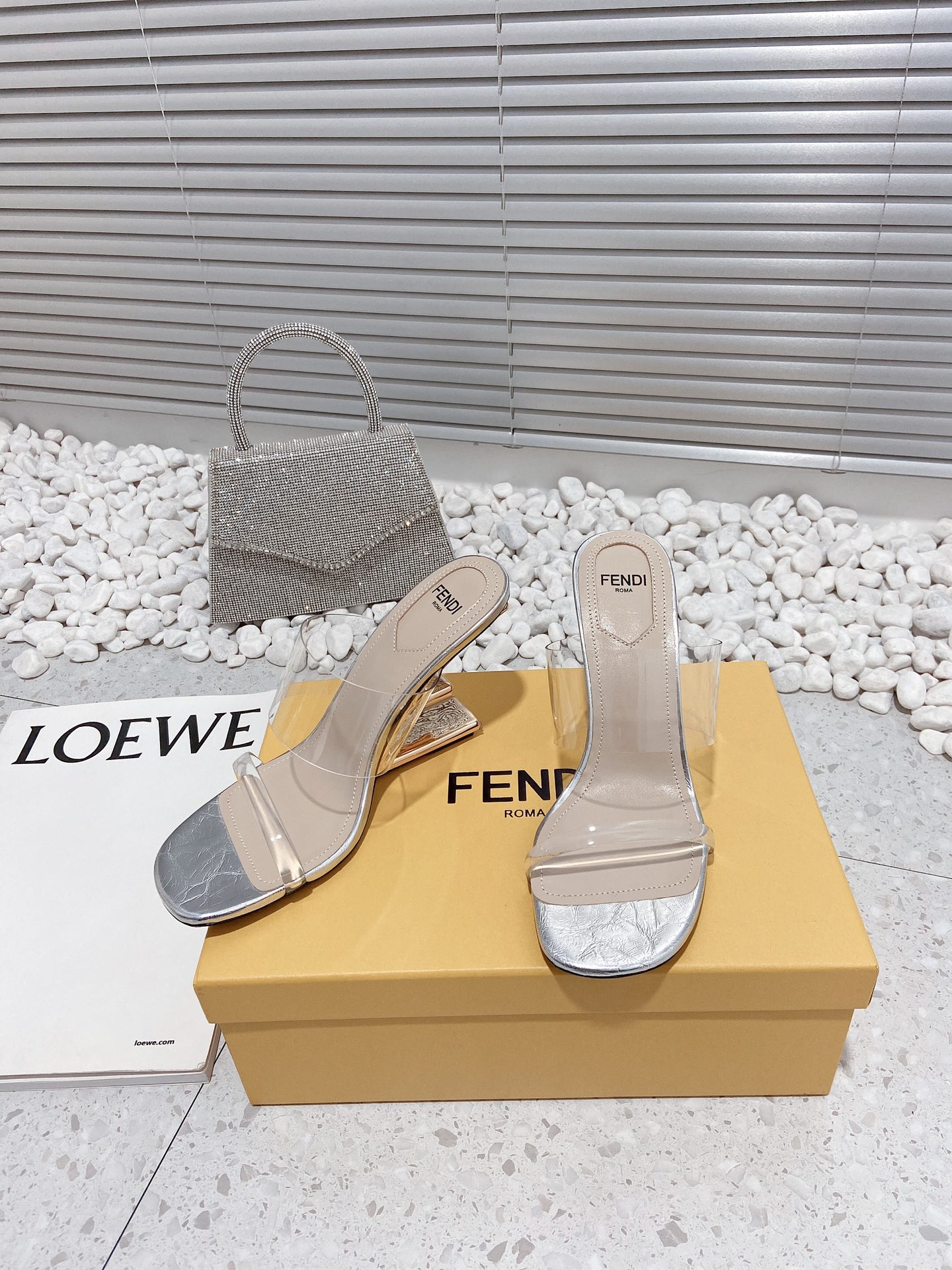 F**di First Silver Transparent High-Heeled Sandals For Women