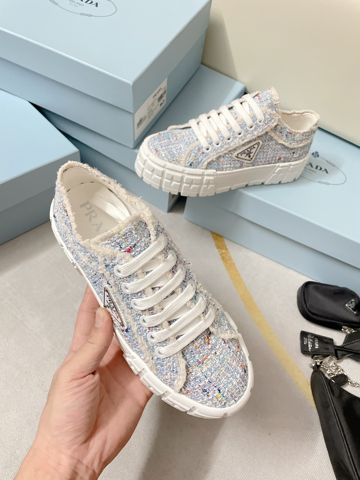 Pra*a Double Wheel Gabardine Sneakers Light Blue For Women 2in/50mm PRD