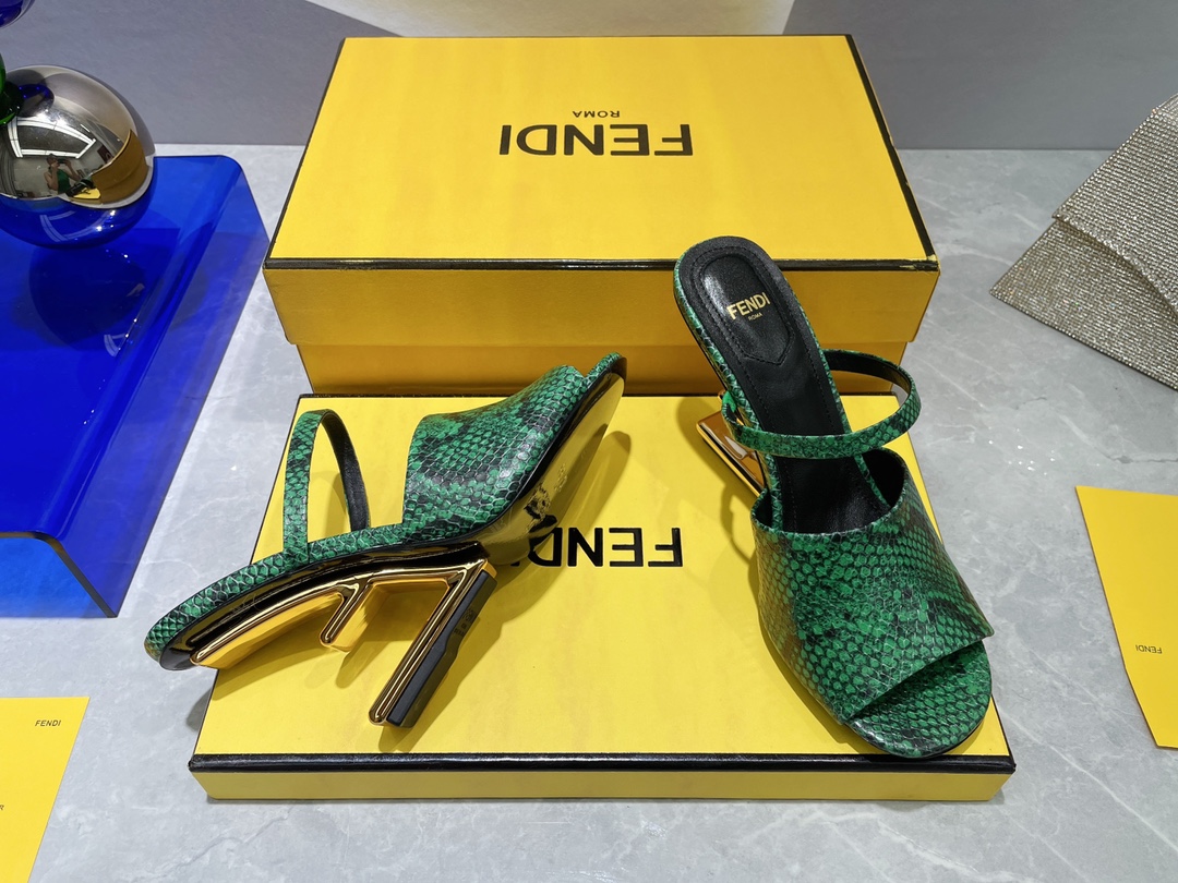 F**di First Green Python High-Heeled Sandals For Women