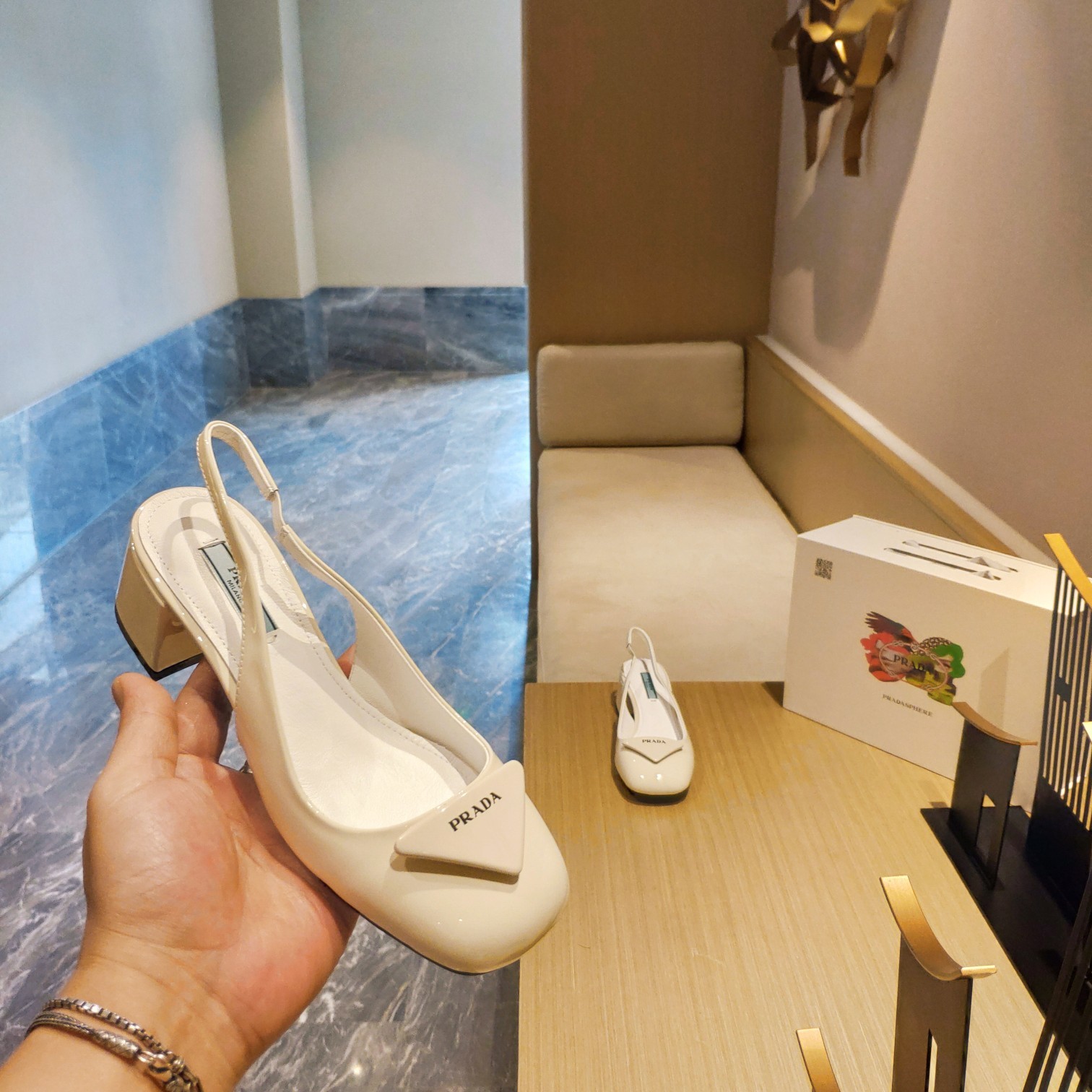 Pra*a Patent Sling-Back Pumps Dark Beige For Women 1.8in/45mm PRD