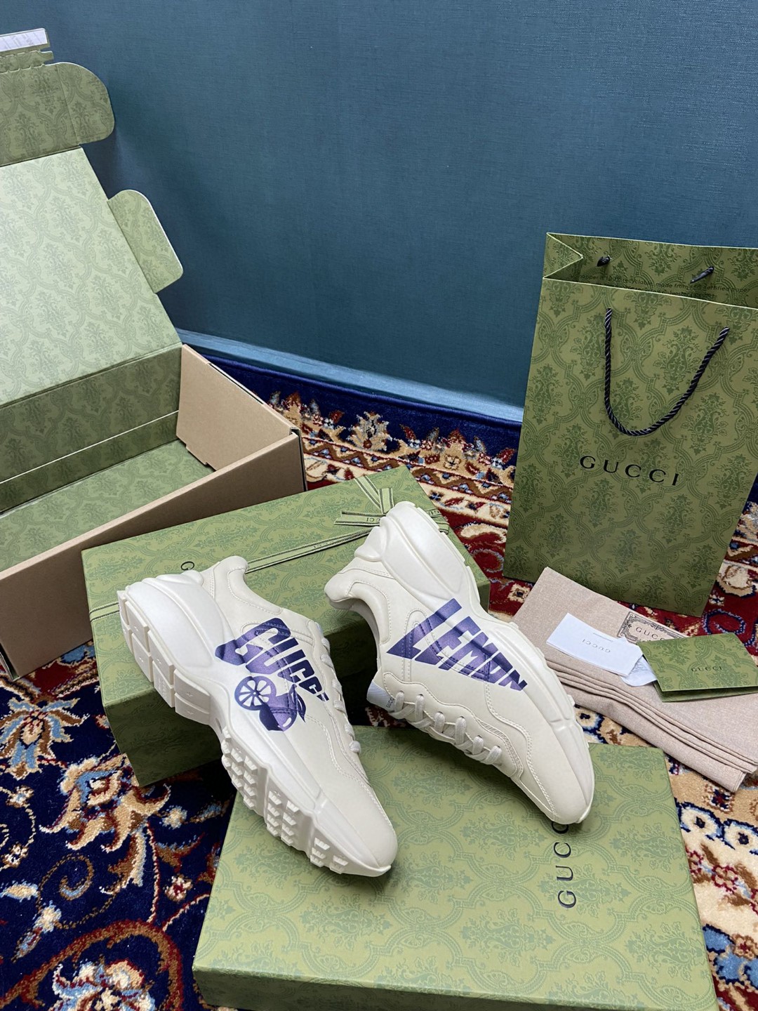 Gvc*1 Men’s Rhyton Sneakers With Lemon Gvc*1 White Ivory For Men ‎684899 DRW00 9522