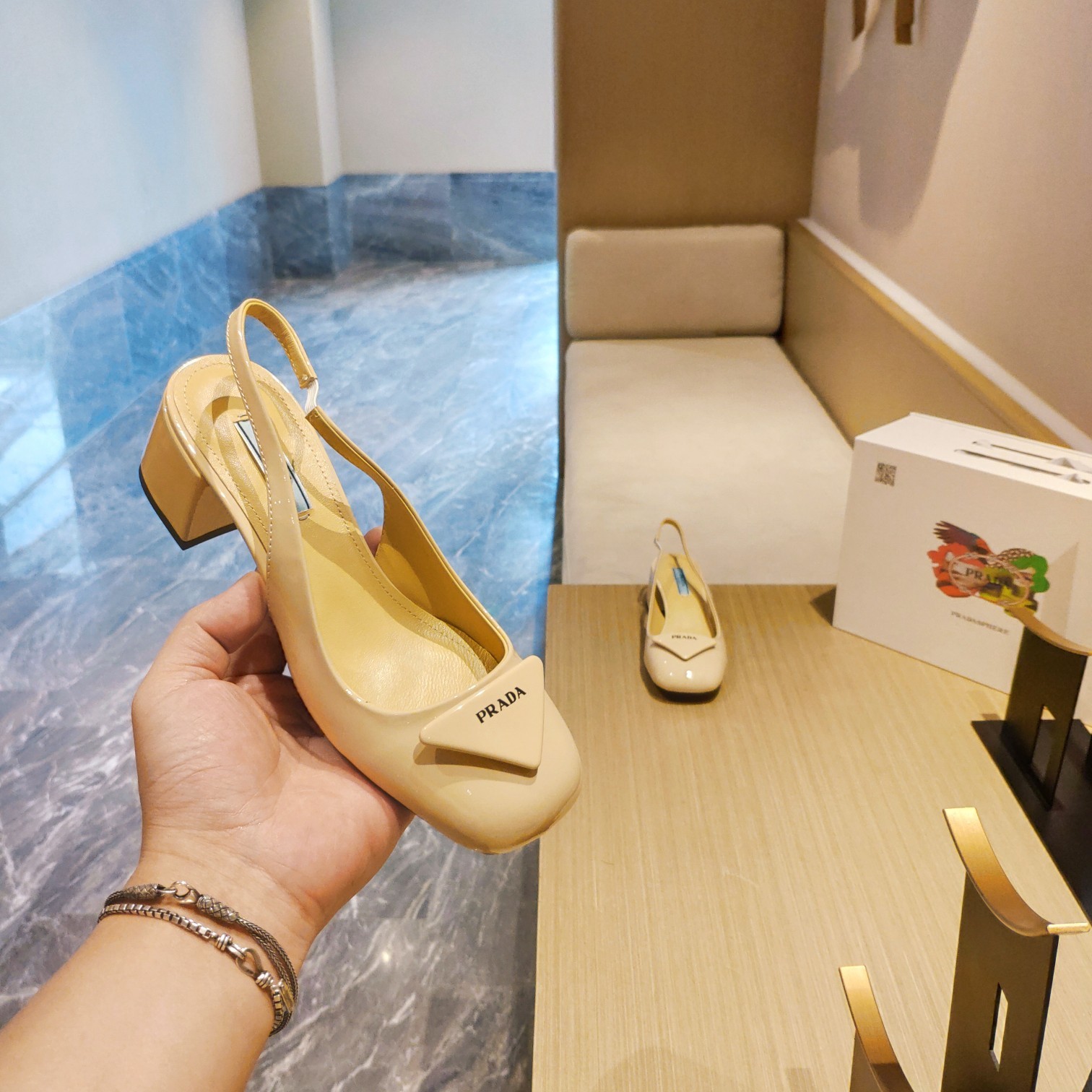 Pra*a Patent Sling-Back Pumps Dark Beige For Women 1.8in/45mm PRD