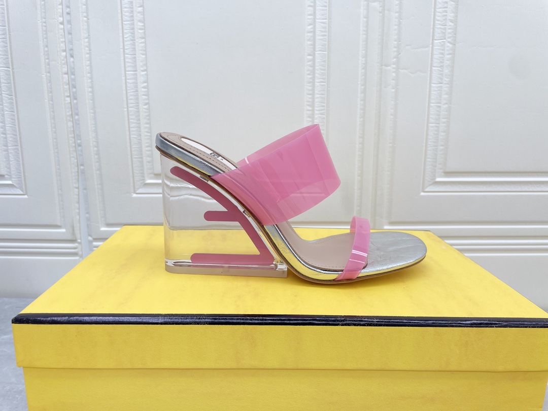 F**di First Pink Transparent High-Heeled Sandals For Women