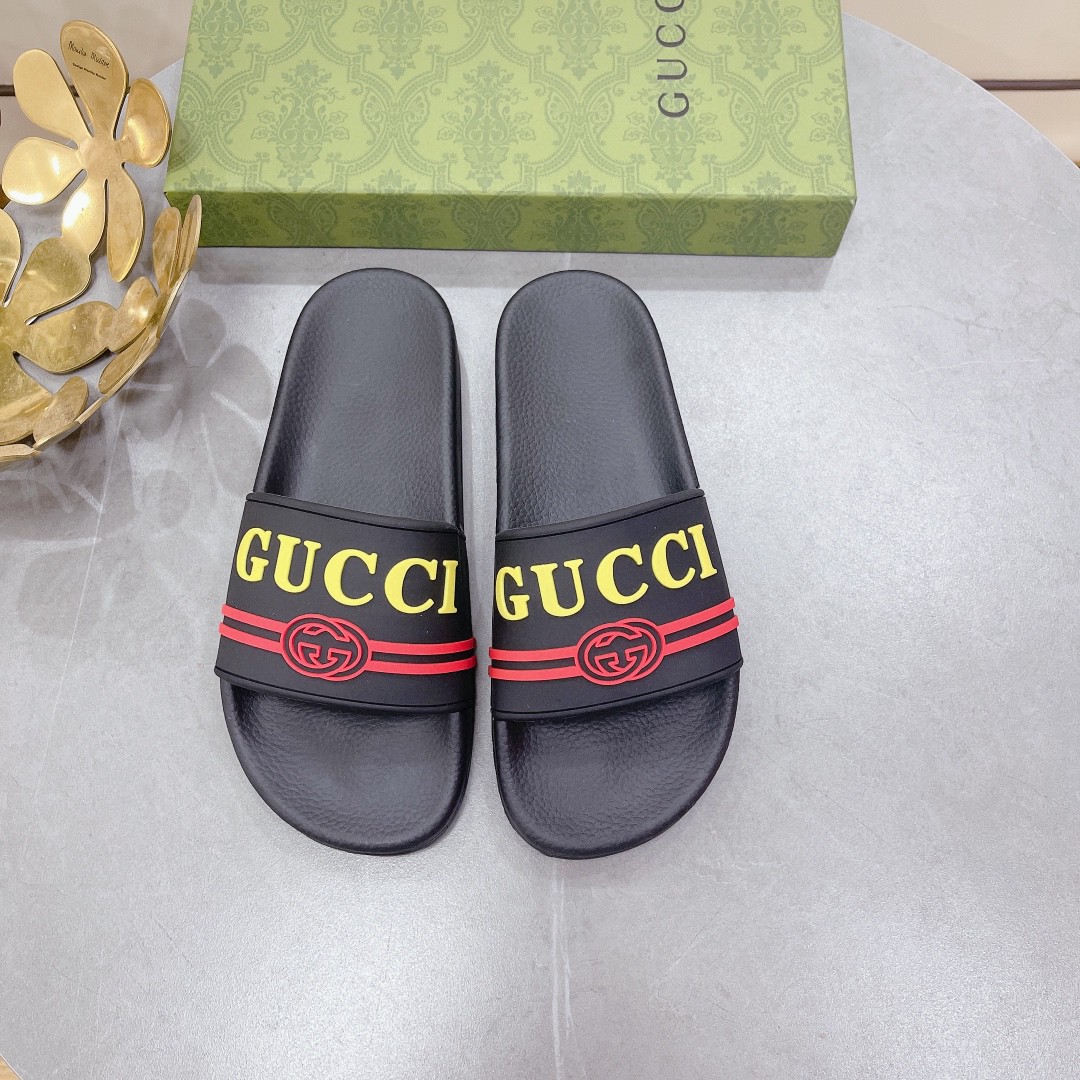 Gvc*1 Women’s Logo Rubber Slide Black Red And Yellow For Women 522887