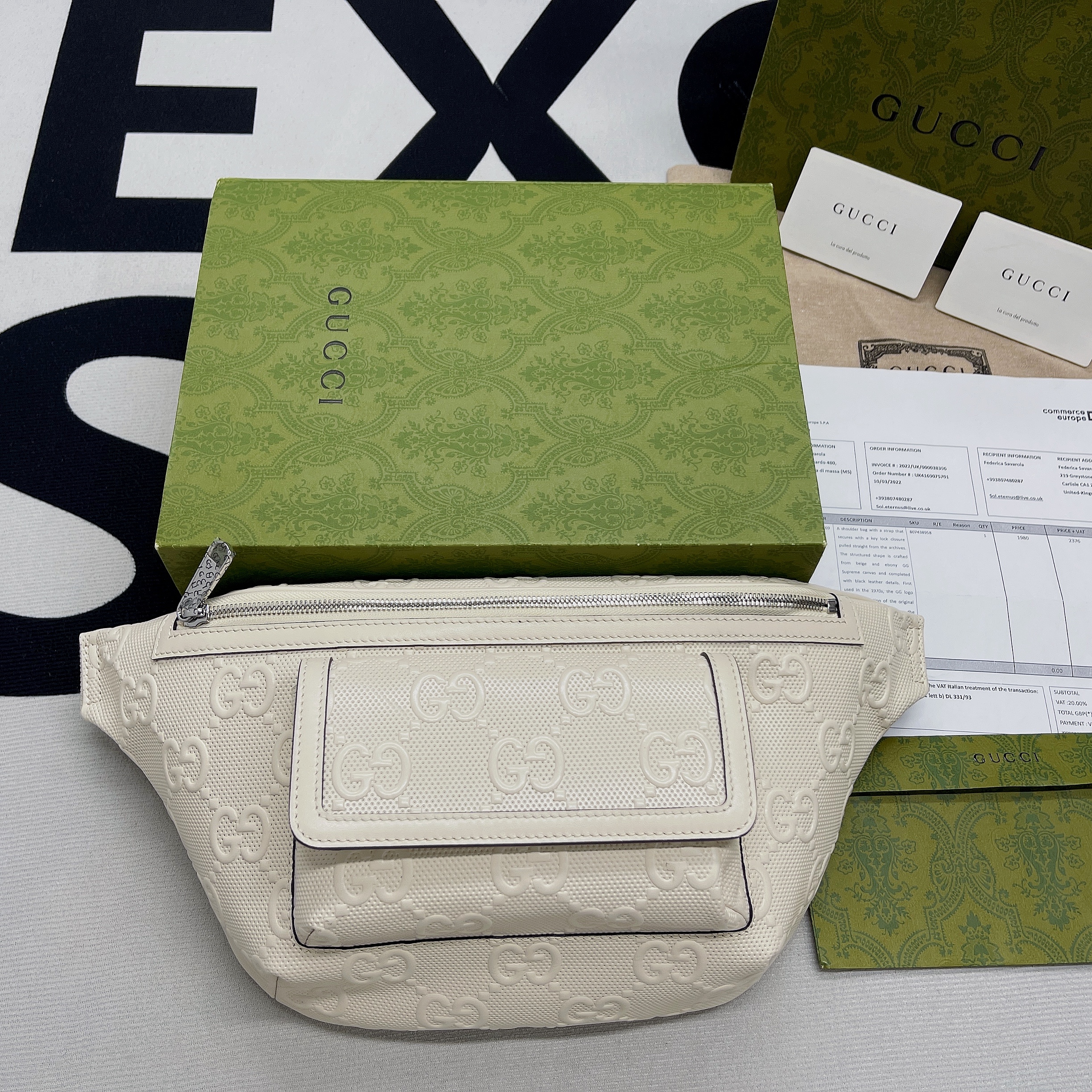 Gvc*1 GG Embossed Belt Bag White GG Embossed For Men  11in/28cm GG