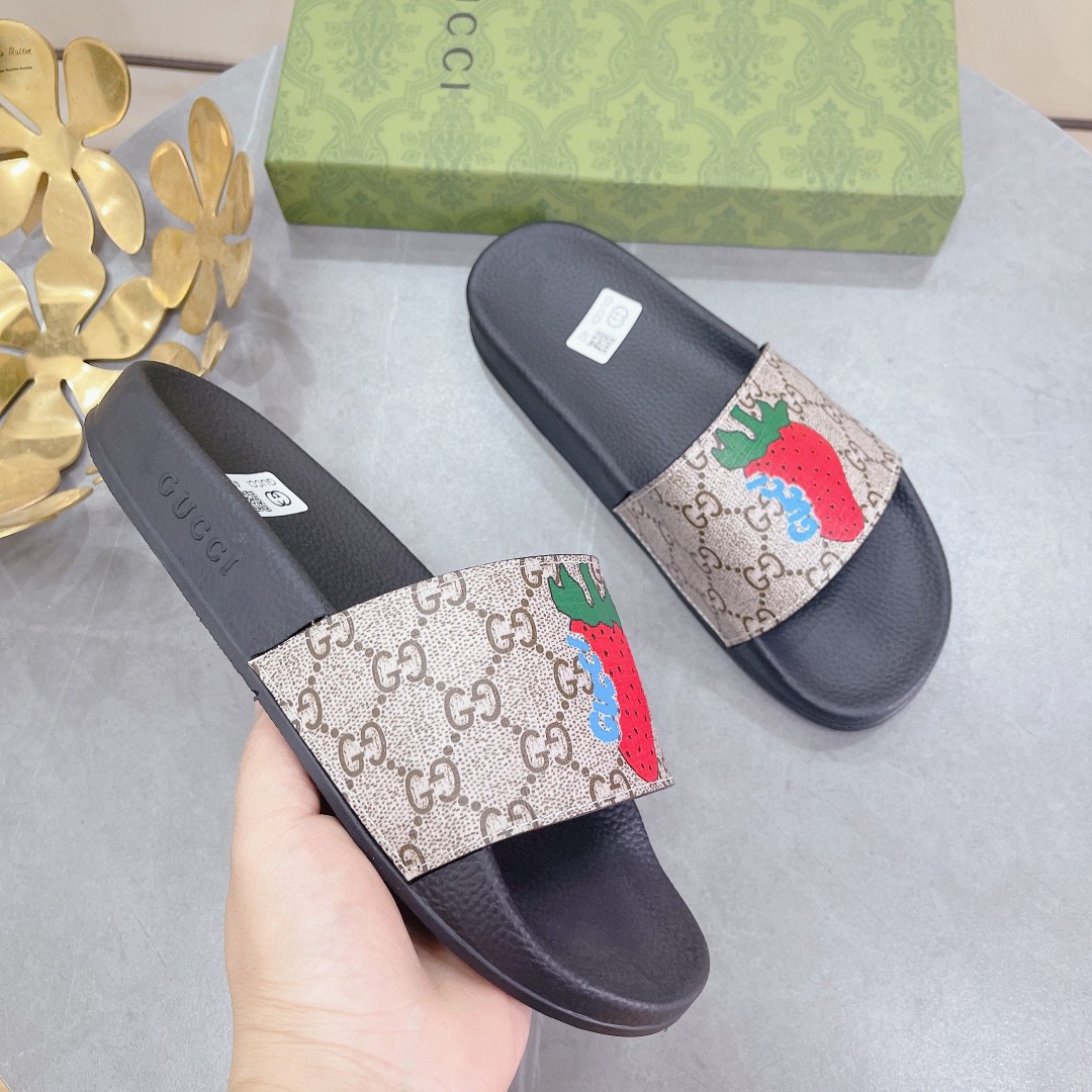 Gvc*1 Women’s GG Svp*me Slides With Gvc*1 Strawberry Black And Gray For Women 408508 G2200