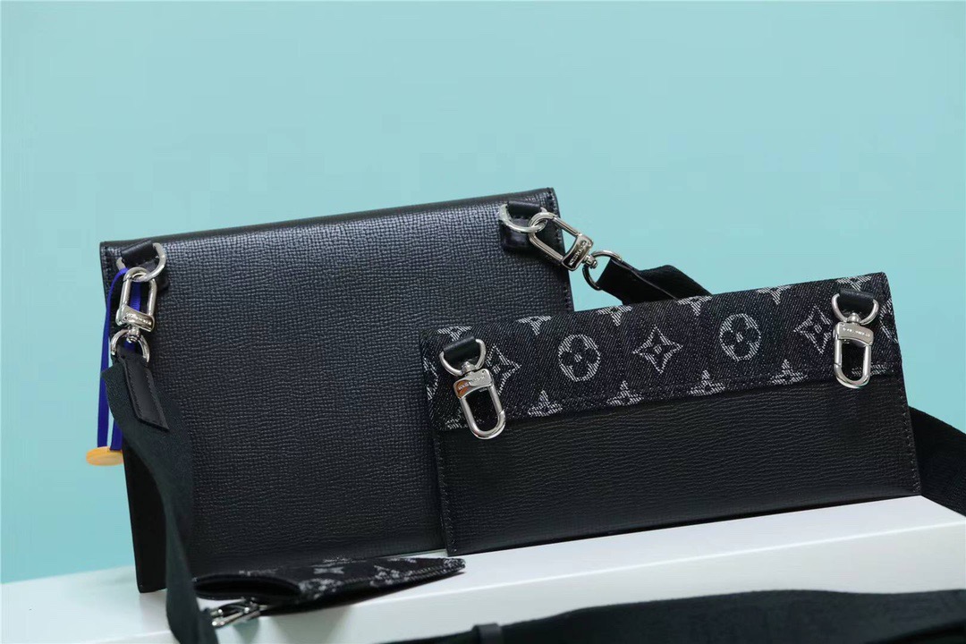 L0vis Vvtt0n Trio Messenger Monogram Denim And Taurillon For Men, Men’s Bags, Shoulder And Crossbody Bags 8.7in/22cm LV M81013